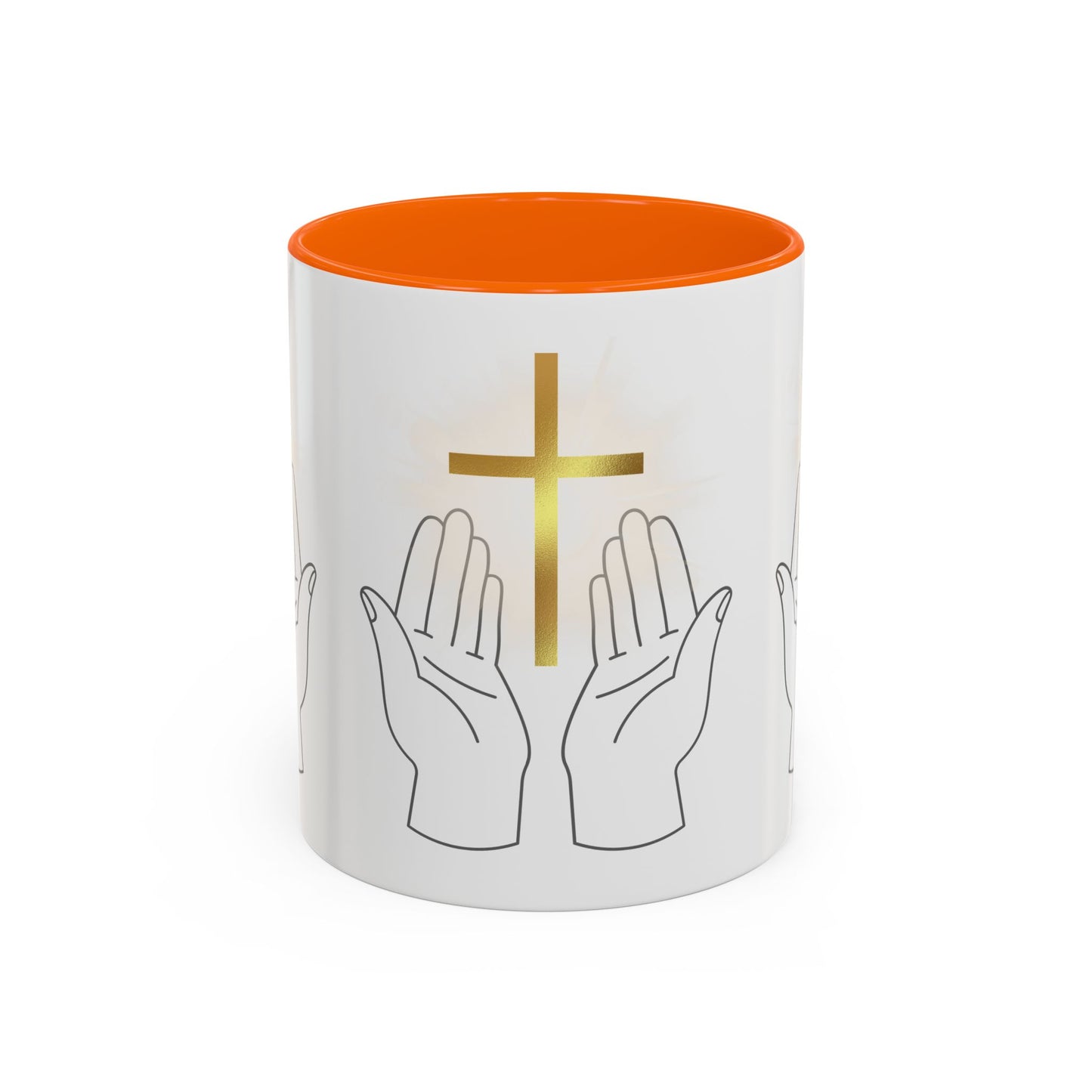 Faith-Inspired Accent Coffee Mug with Hands and Cross - Perfect Gift for Spiritual Gatherings, Daily Motivation, and Religious Celebrations