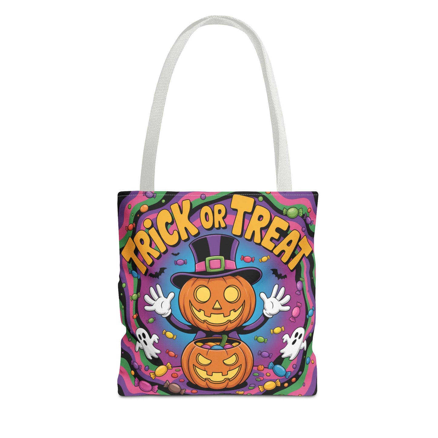 Halloween Trick or Treat Tote Bag, Spooky Autumn Shopping Bag, Pumpkin Design, Halloween Party Accessory, Reusable Gift Bag
