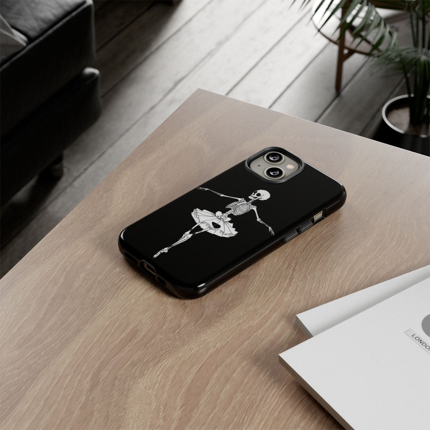 Skeleton Ballerina Phone Case, Tough Phone Cover for Dance Lovers, Unique Skeleton Design, Halloween Gift, Durable Shell