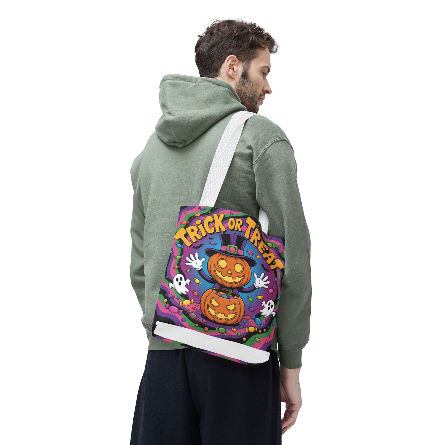 Halloween Trick or Treat Tote Bag, Spooky Autumn Shopping Bag, Pumpkin Design, Halloween Party Accessory, Reusable Gift Bag