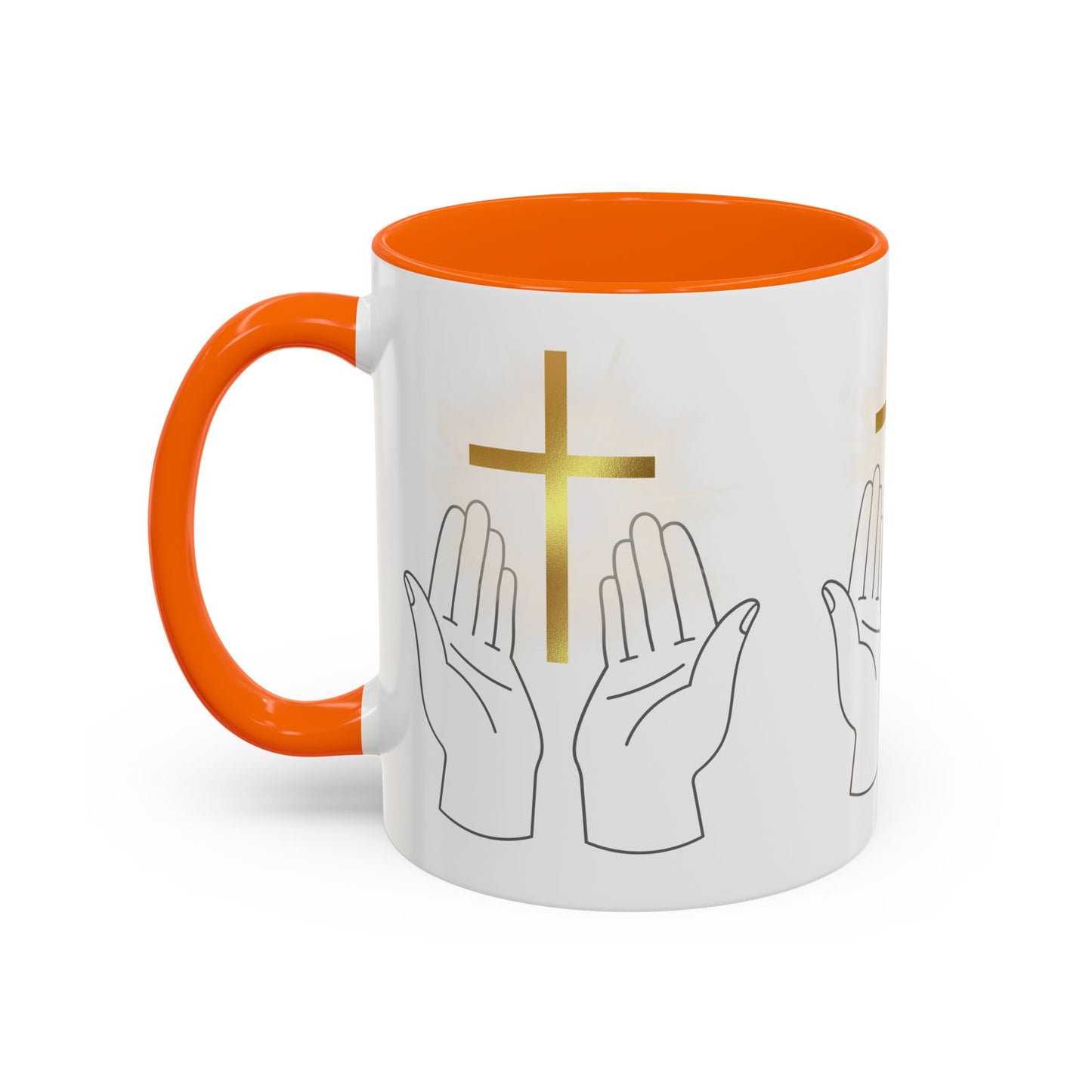 Faith-Inspired Accent Coffee Mug with Hands and Cross - Perfect Gift for Spiritual Gatherings, Daily Motivation, and Religious Celebrations