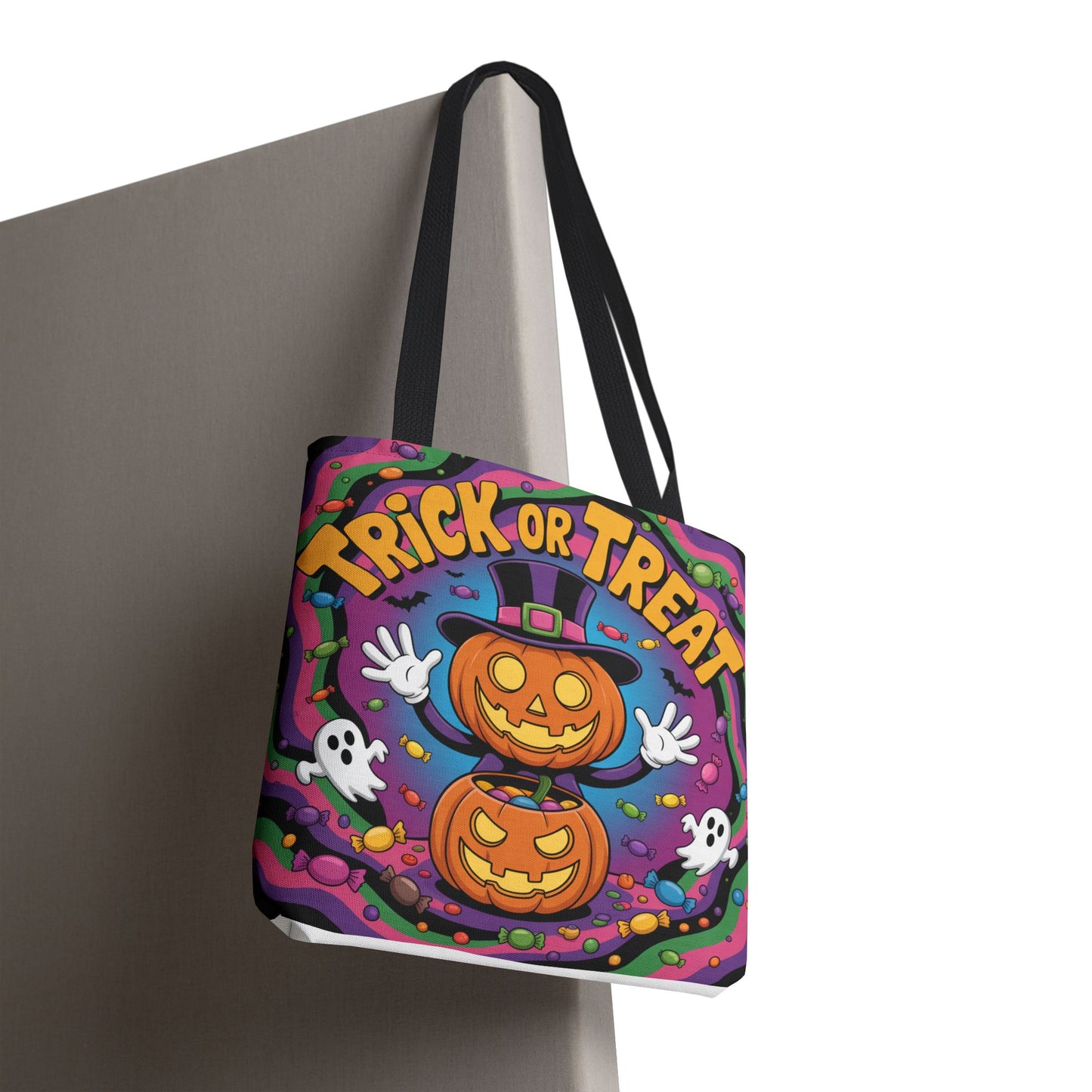 Halloween Trick or Treat Tote Bag, Spooky Autumn Shopping Bag, Pumpkin Design, Halloween Party Accessory, Reusable Gift Bag
