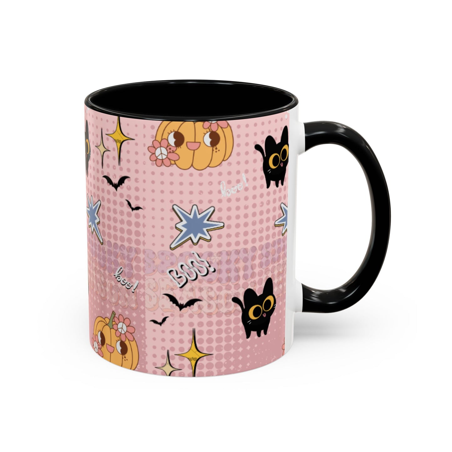Whimsical Halloween Accent Coffee Mug, Cute Cat & Pumpkin Design, Perfect Gift for Cat Lovers, Holiday Decor, Spooky Season