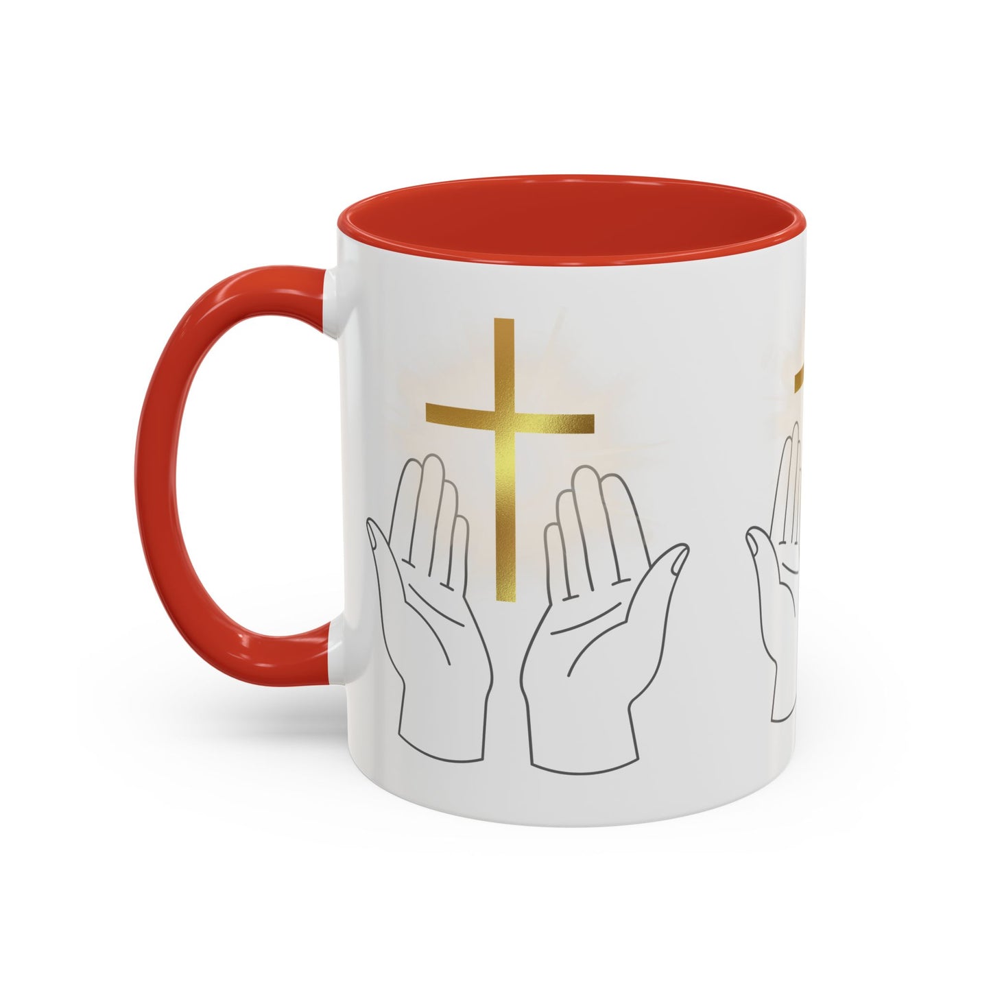 Faith-Inspired Accent Coffee Mug with Hands and Cross - Perfect Gift for Spiritual Gatherings, Daily Motivation, and Religious Celebrations