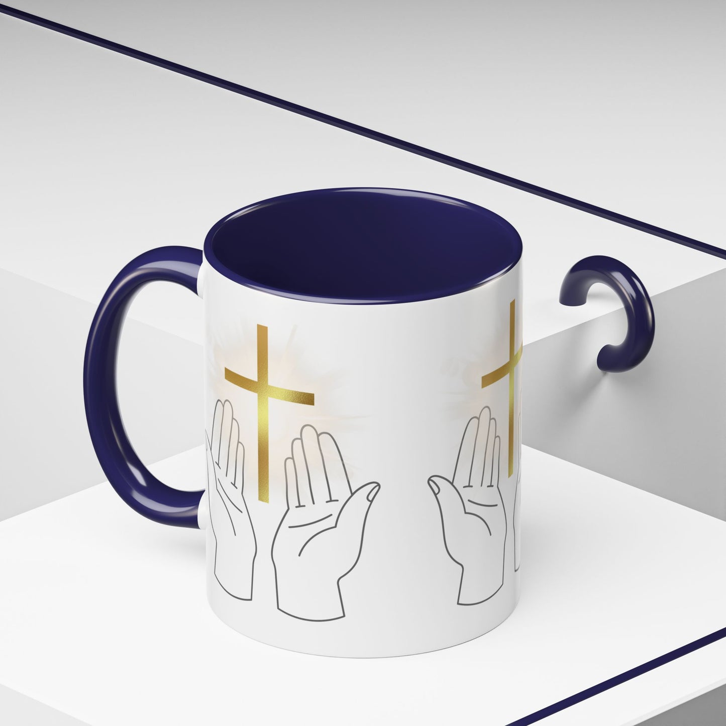 Faith-Inspired Accent Coffee Mug with Hands and Cross - Perfect Gift for Spiritual Gatherings, Daily Motivation, and Religious Celebrations