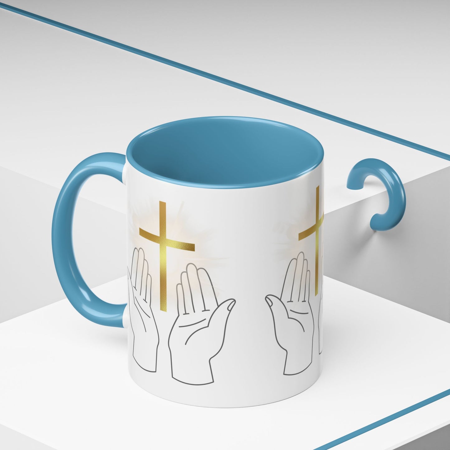 Faith-Inspired Accent Coffee Mug with Hands and Cross - Perfect Gift for Spiritual Gatherings, Daily Motivation, and Religious Celebrations