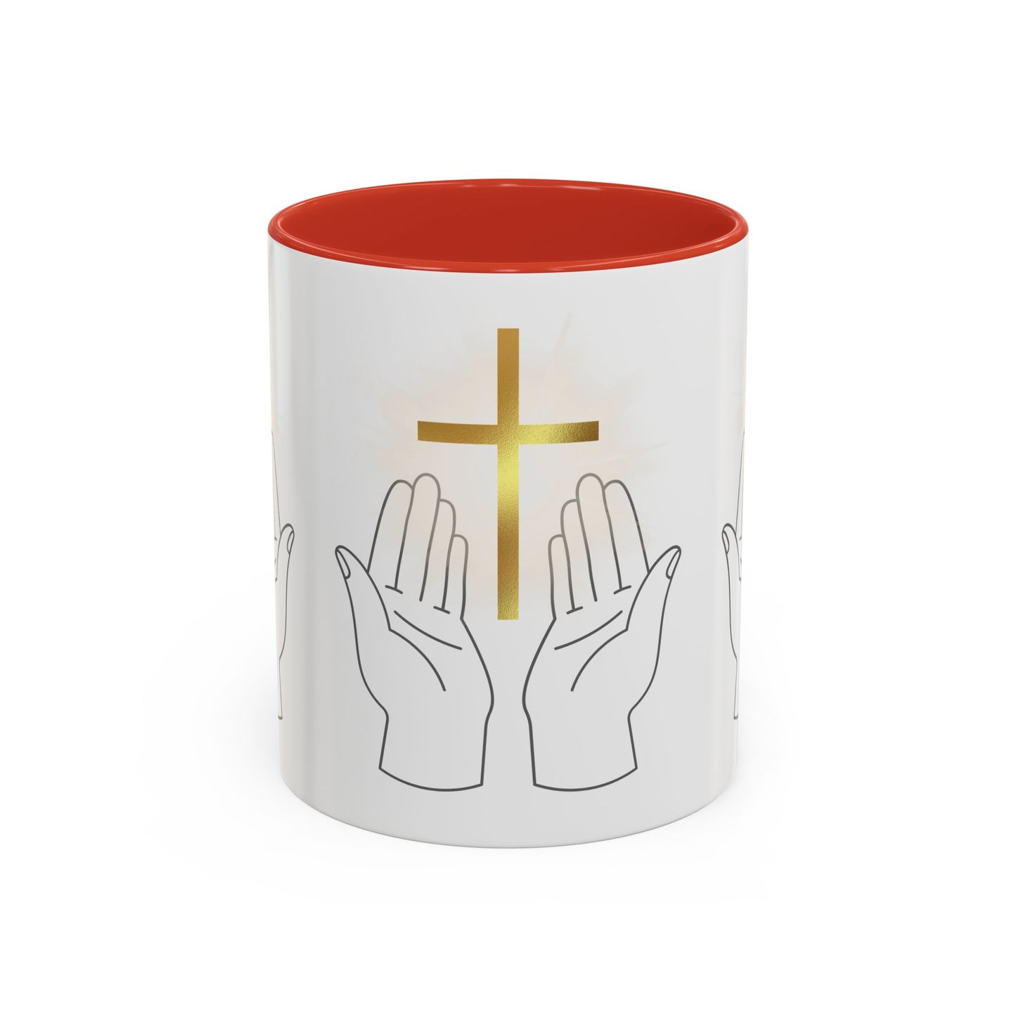 Faith-Inspired Accent Coffee Mug with Hands and Cross - Perfect Gift for Spiritual Gatherings, Daily Motivation, and Religious Celebrations