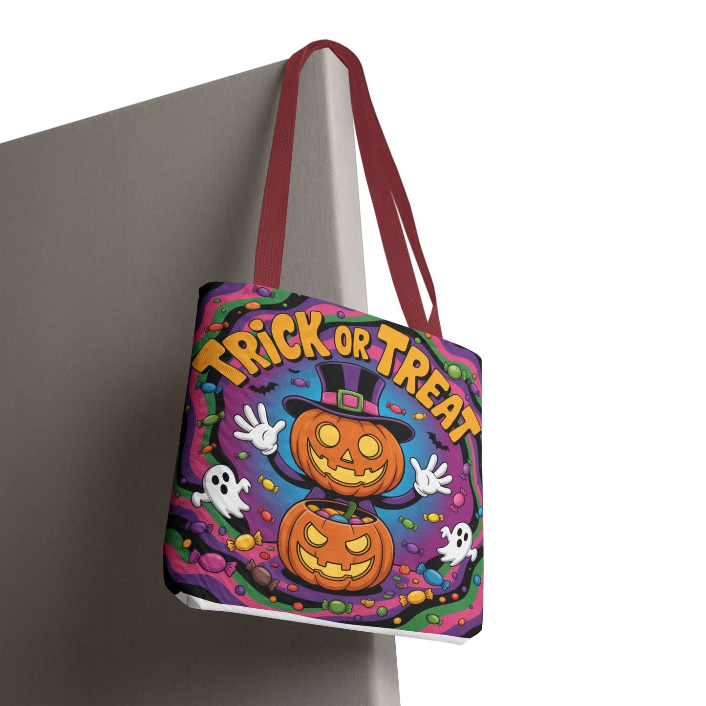 Halloween Trick or Treat Tote Bag, Spooky Autumn Shopping Bag, Pumpkin Design, Halloween Party Accessory, Reusable Gift Bag