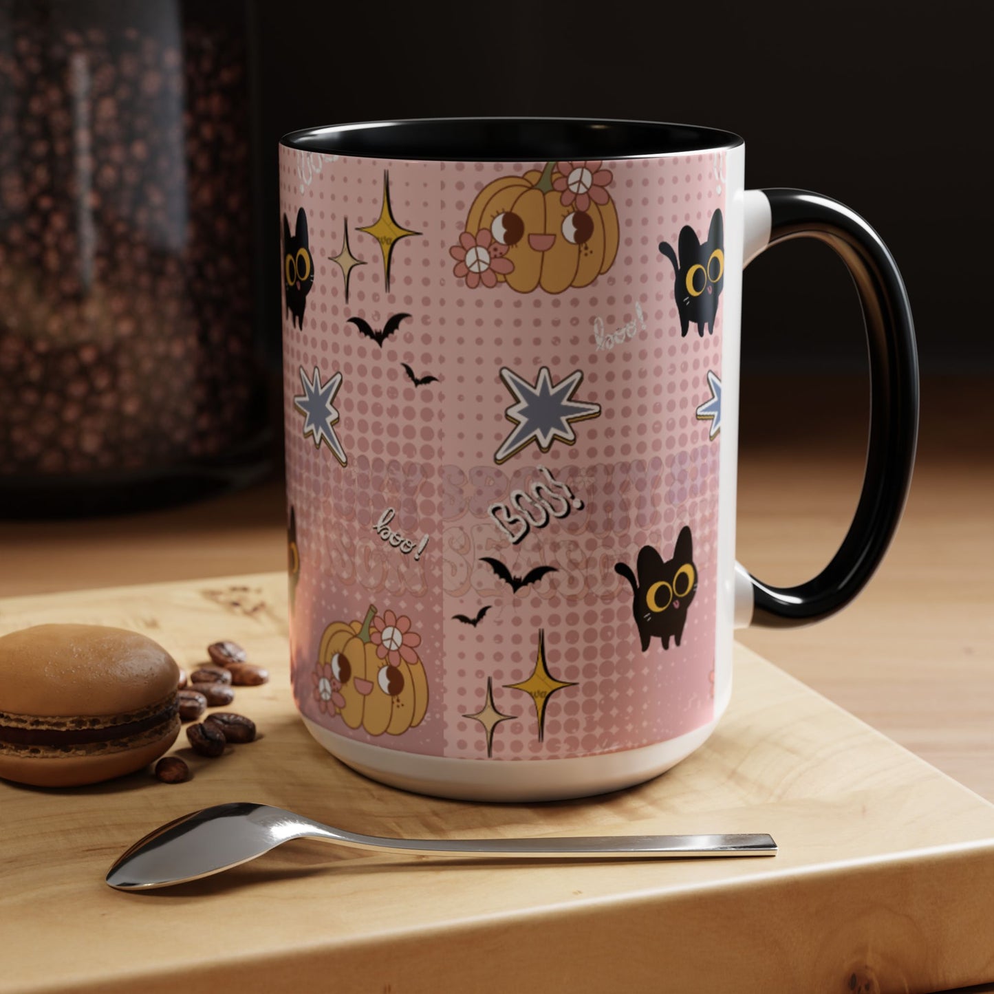 Whimsical Halloween Accent Coffee Mug, Cute Cat & Pumpkin Design, Perfect Gift for Cat Lovers, Holiday Decor, Spooky Season
