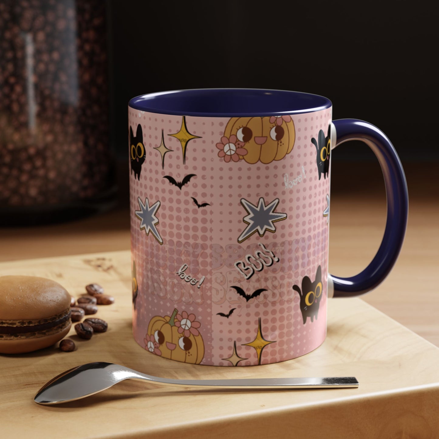 Whimsical Halloween Accent Coffee Mug, Cute Cat & Pumpkin Design, Perfect Gift for Cat Lovers, Holiday Decor, Spooky Season