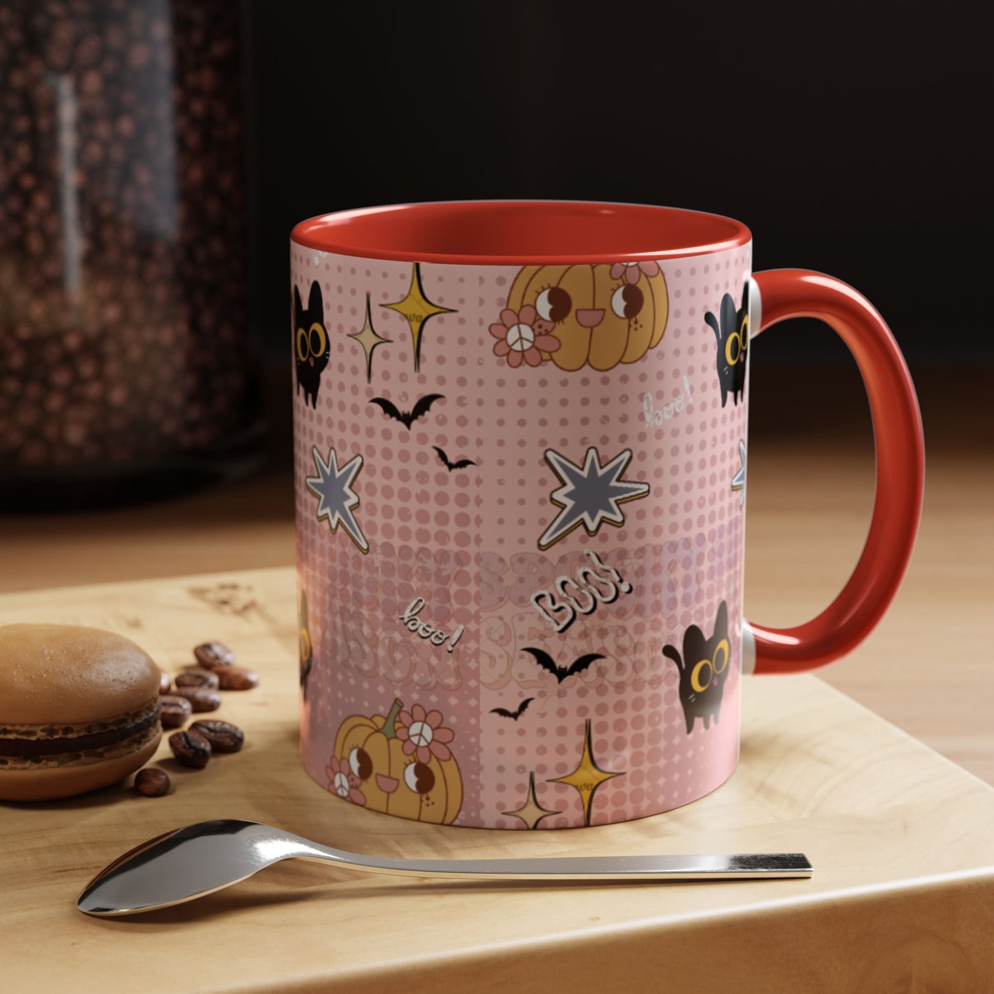 Whimsical Halloween Accent Coffee Mug, Cute Cat & Pumpkin Design, Perfect Gift for Cat Lovers, Holiday Decor, Spooky Season
