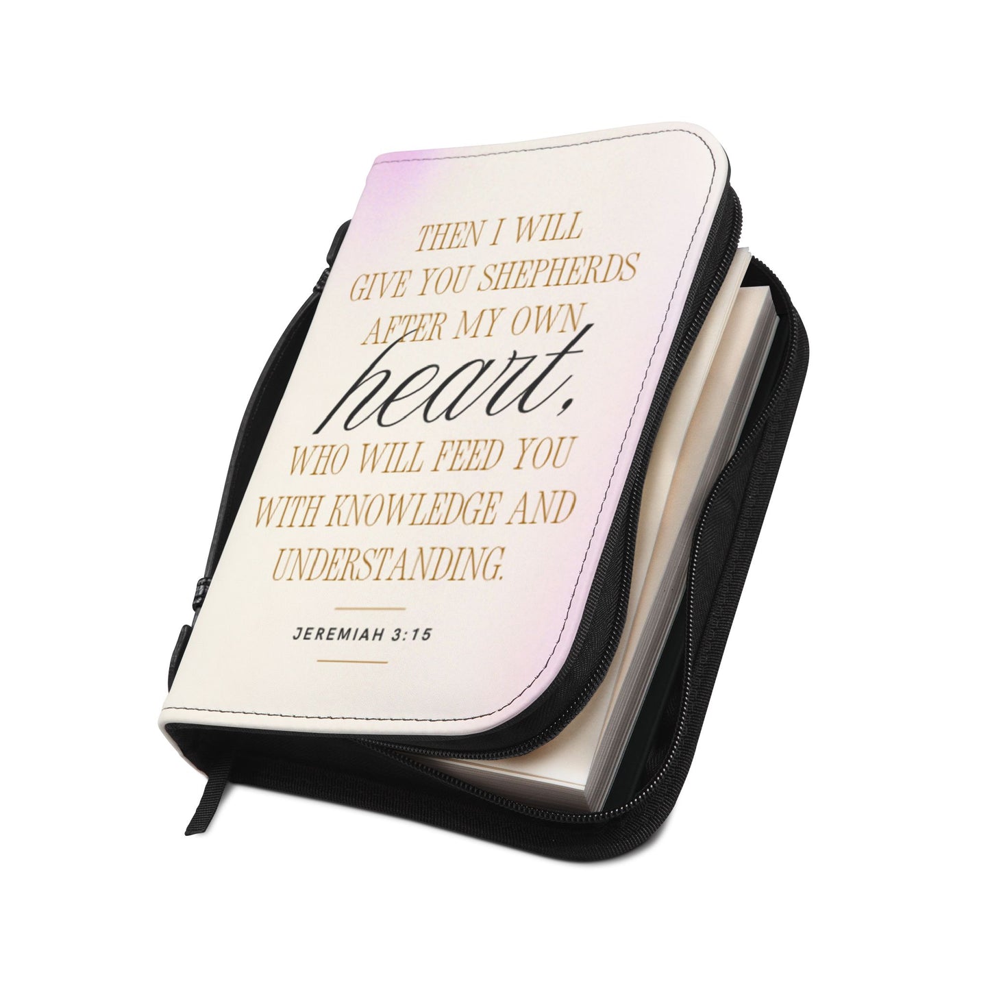 Inspirational Bible Cover for Women, Faith-based Gift for Church, Prayer Journal Holder, Religious Accessories, Jeremiah 3:15 Verse