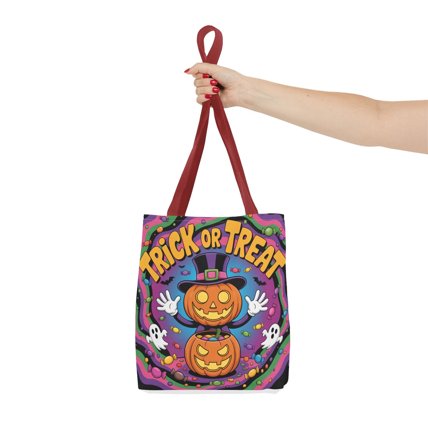 Halloween Trick or Treat Tote Bag, Spooky Autumn Shopping Bag, Pumpkin Design, Halloween Party Accessory, Reusable Gift Bag