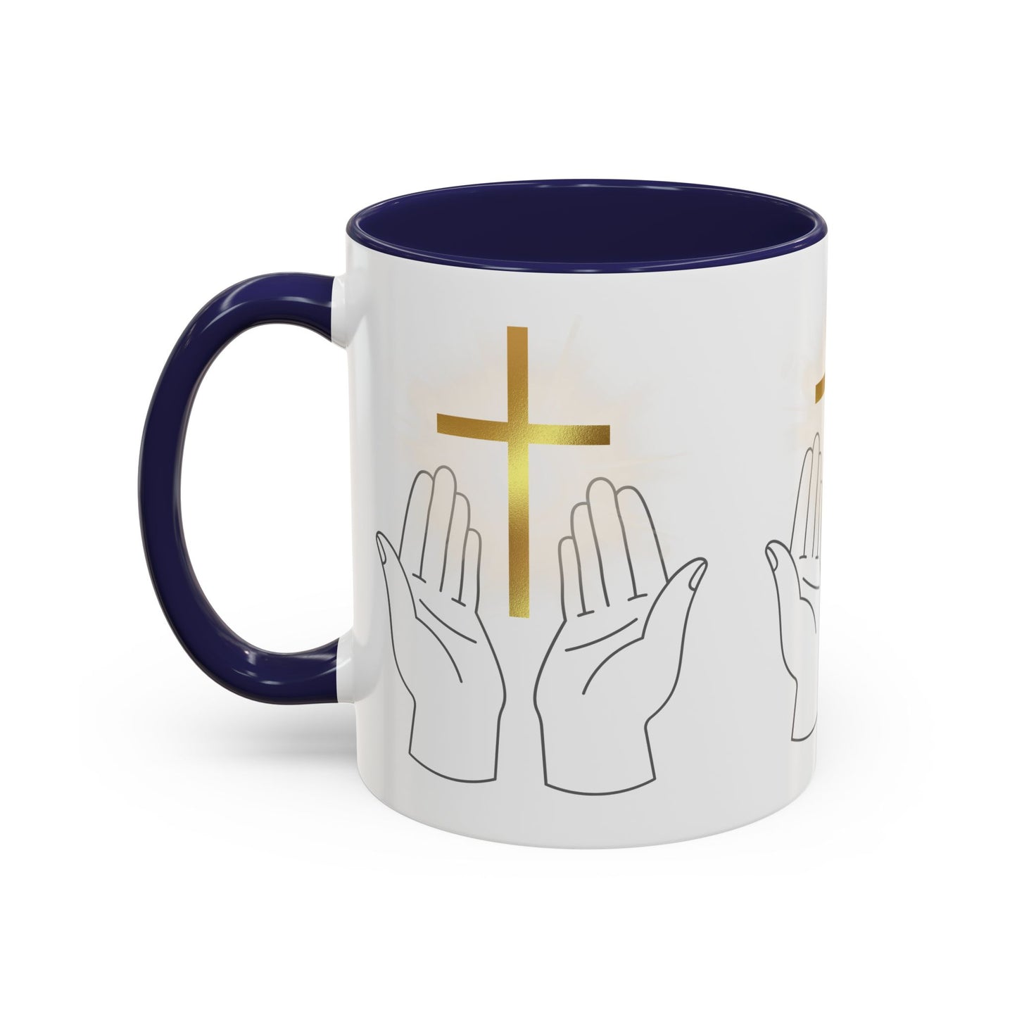 Faith-Inspired Accent Coffee Mug with Hands and Cross - Perfect Gift for Spiritual Gatherings, Daily Motivation, and Religious Celebrations
