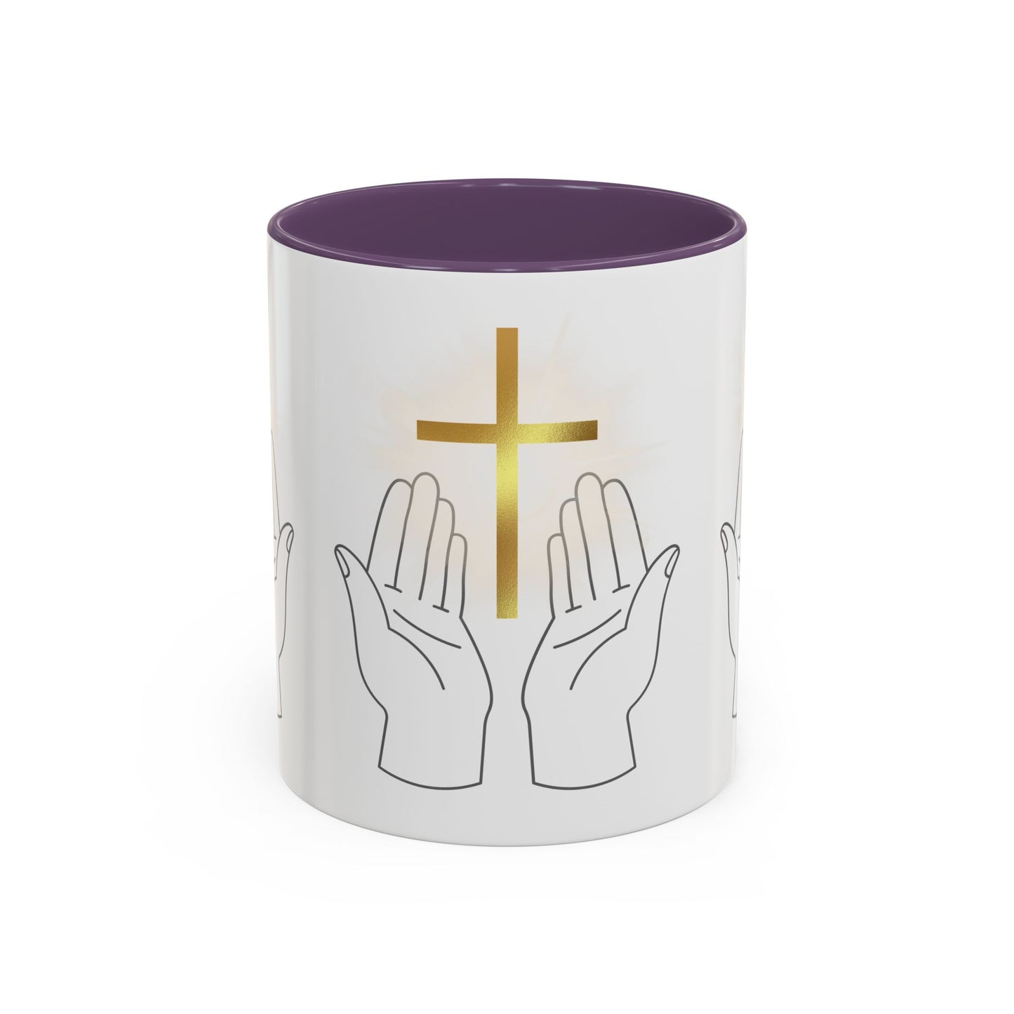 Faith-Inspired Accent Coffee Mug with Hands and Cross - Perfect Gift for Spiritual Gatherings, Daily Motivation, and Religious Celebrations