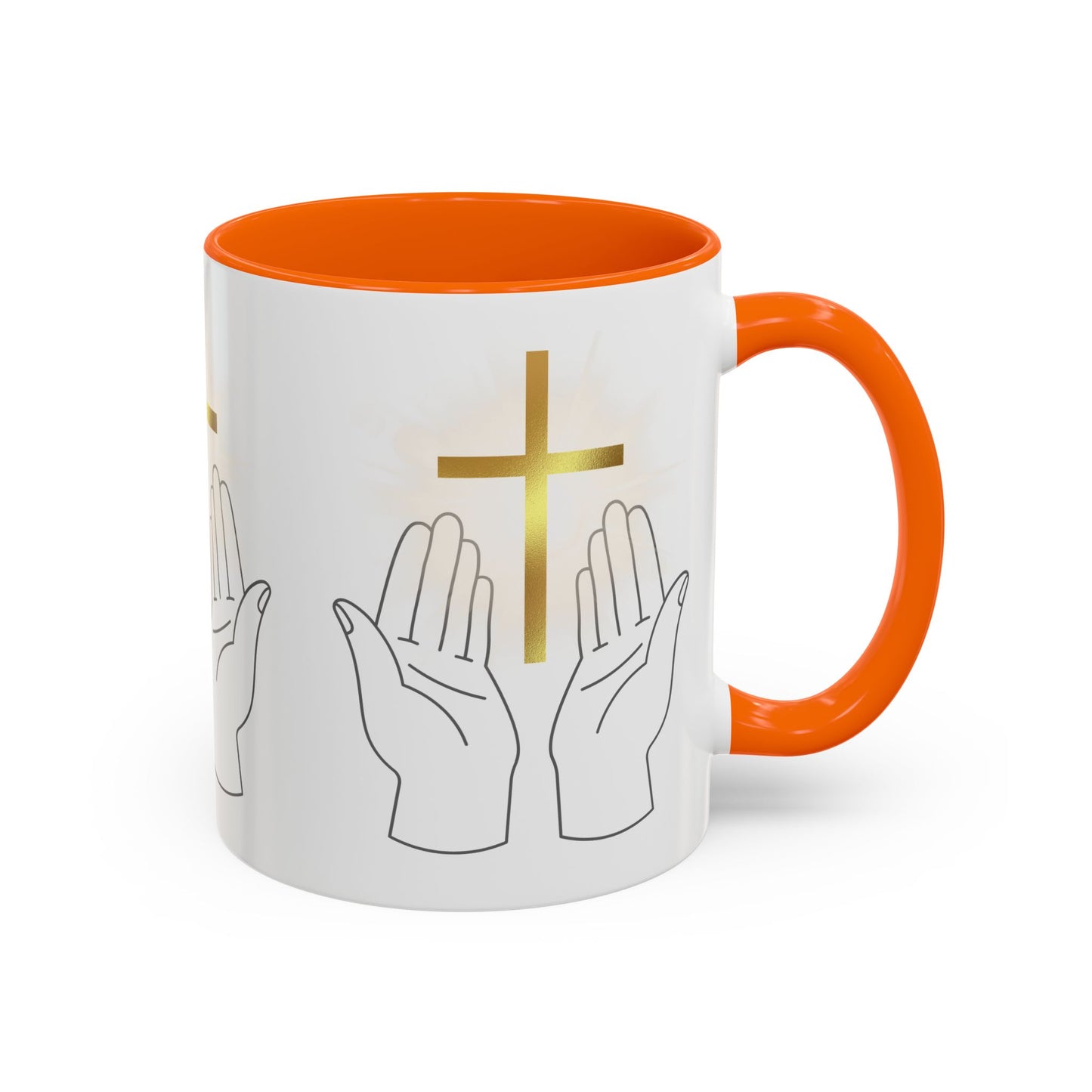 Faith-Inspired Accent Coffee Mug with Hands and Cross - Perfect Gift for Spiritual Gatherings, Daily Motivation, and Religious Celebrations