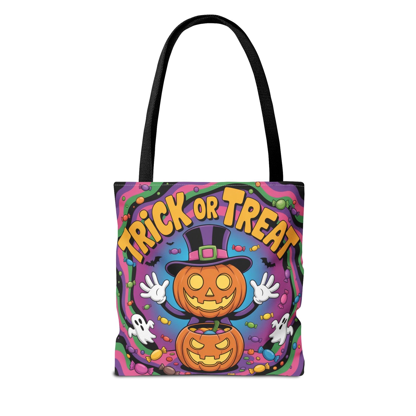 Halloween Trick or Treat Tote Bag, Spooky Autumn Shopping Bag, Pumpkin Design, Halloween Party Accessory, Reusable Gift Bag