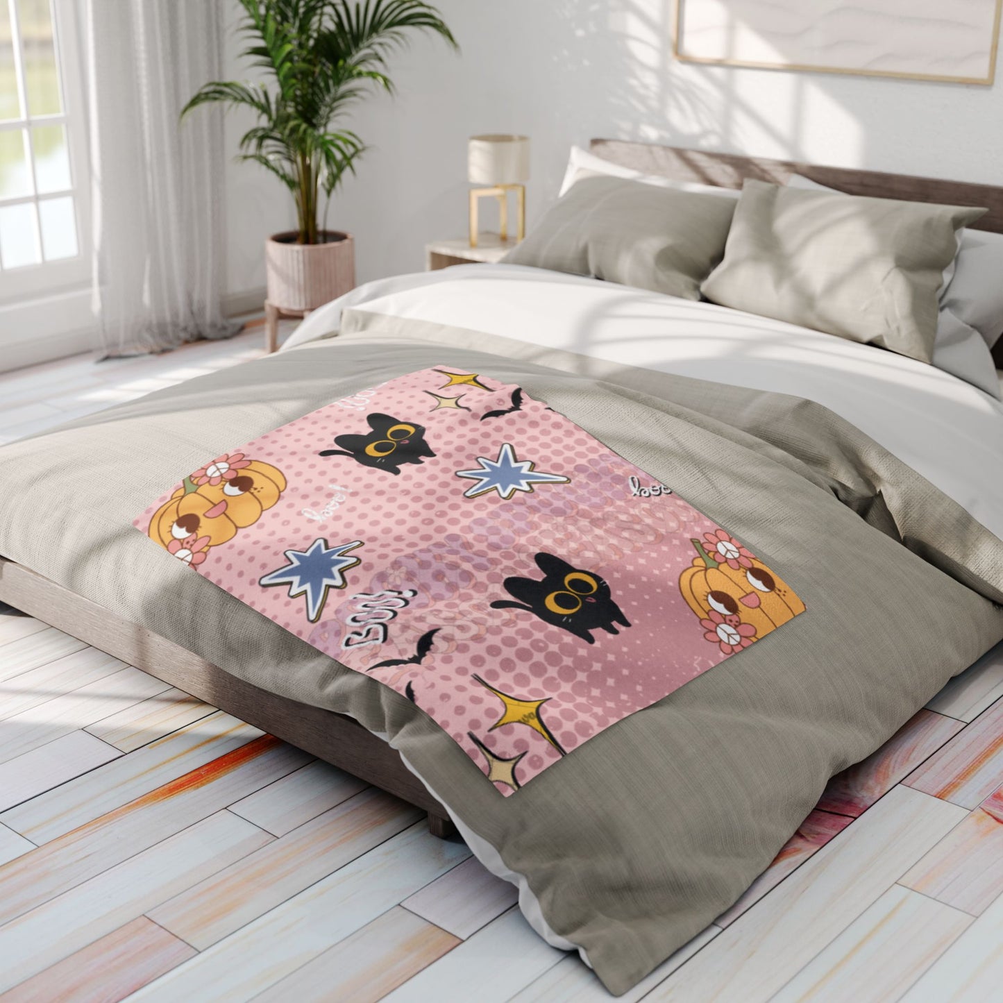 Cozy Halloween Cat Blanket, Fleece Throw for Autumn Decor, Cute Cat and Pumpkin Design, Perfect for Spooky Season, Gift for Cat Lovers
