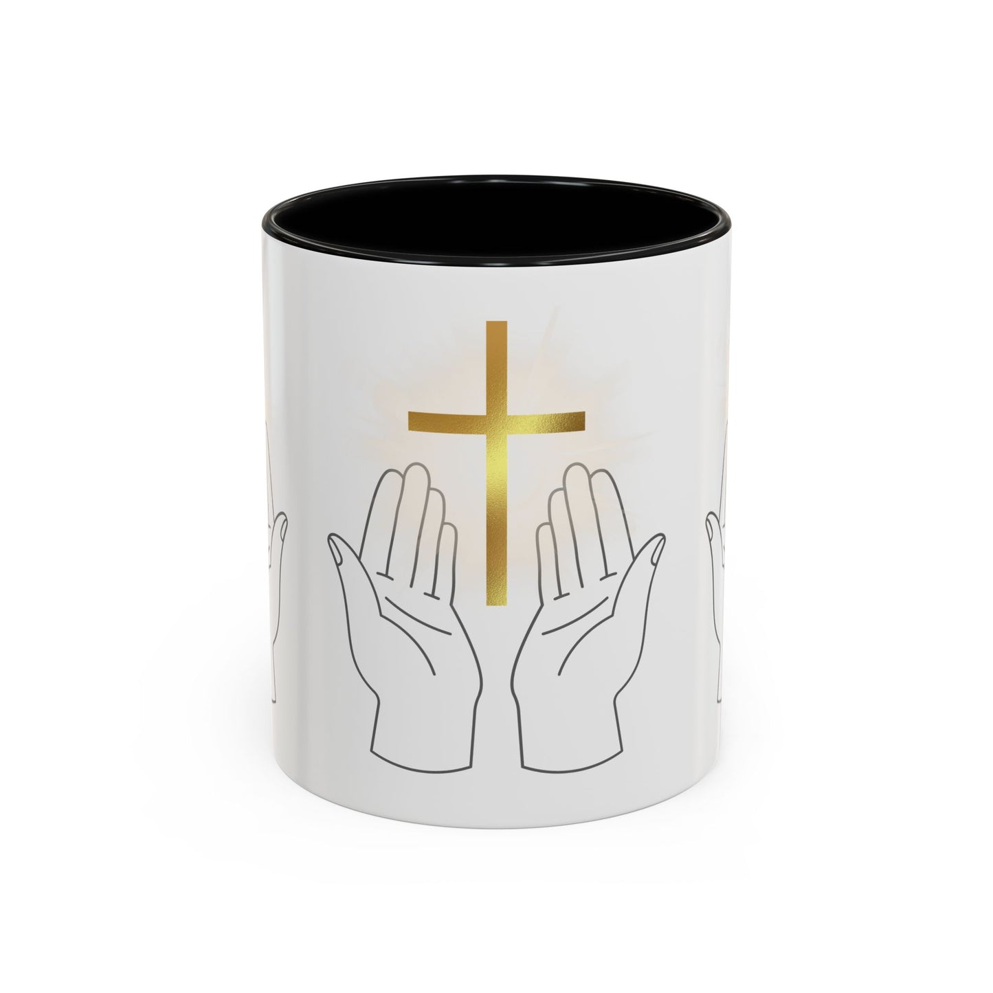 Faith-Inspired Accent Coffee Mug with Hands and Cross - Perfect Gift for Spiritual Gatherings, Daily Motivation, and Religious Celebrations