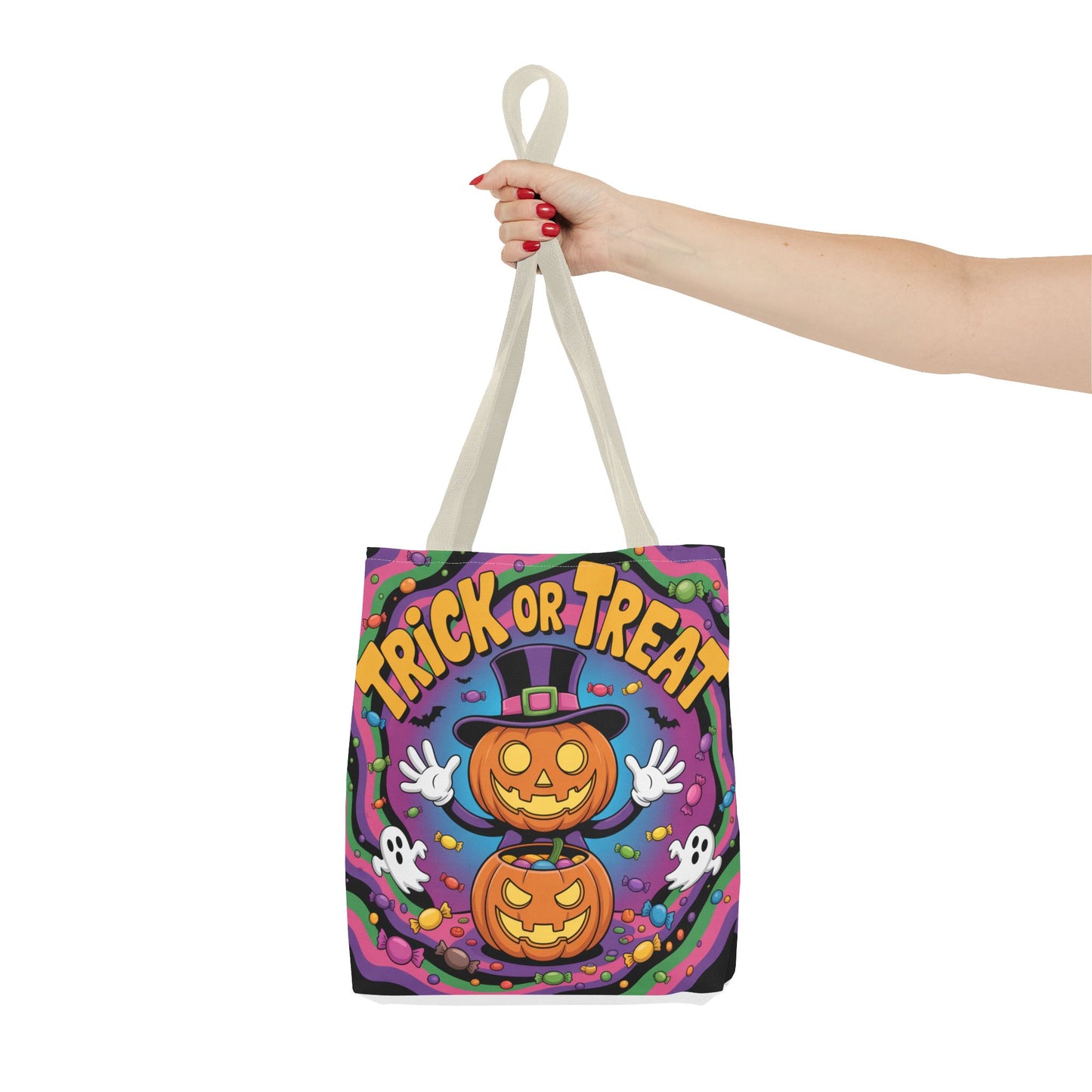 Halloween Trick or Treat Tote Bag, Spooky Autumn Shopping Bag, Pumpkin Design, Halloween Party Accessory, Reusable Gift Bag