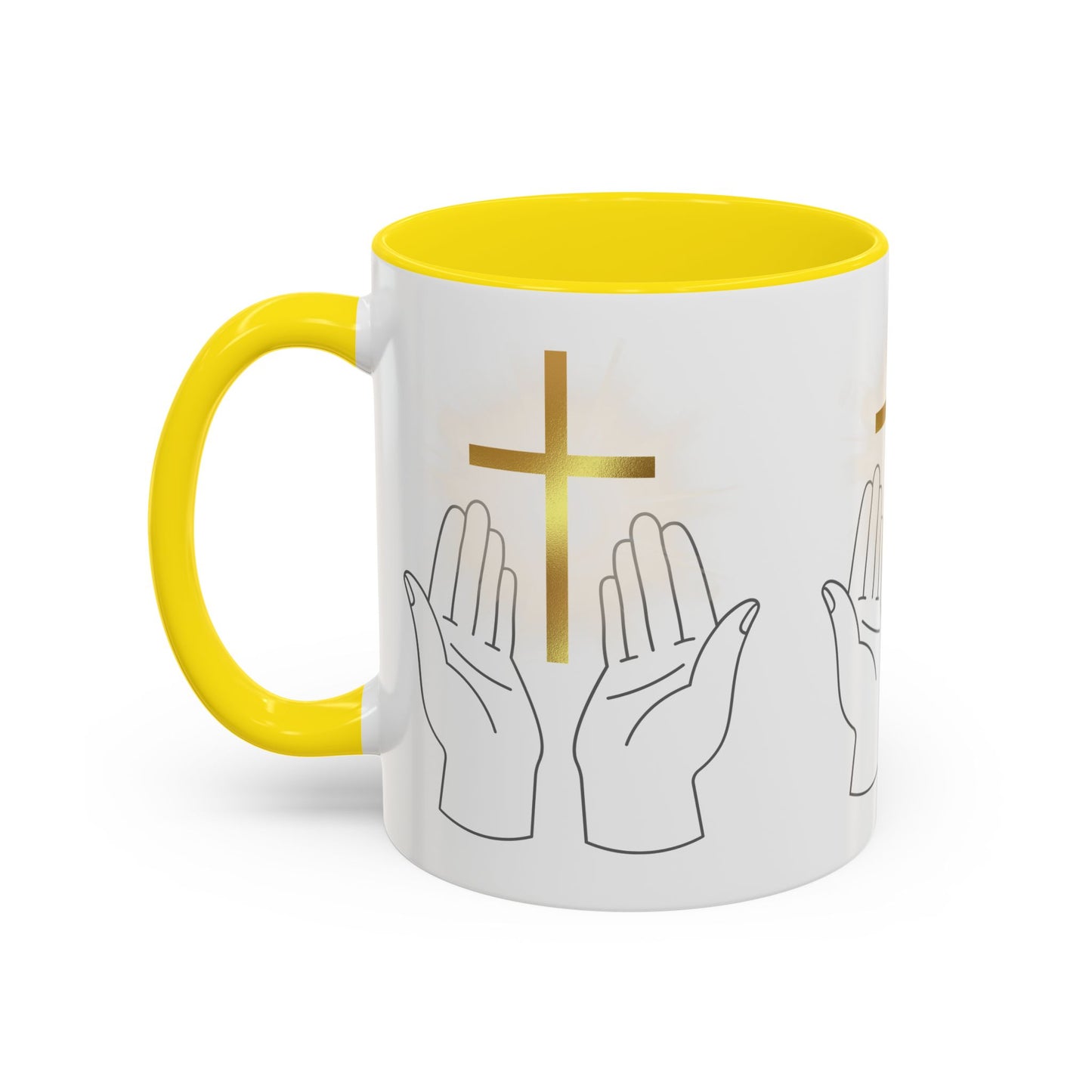Faith-Inspired Accent Coffee Mug with Hands and Cross - Perfect Gift for Spiritual Gatherings, Daily Motivation, and Religious Celebrations