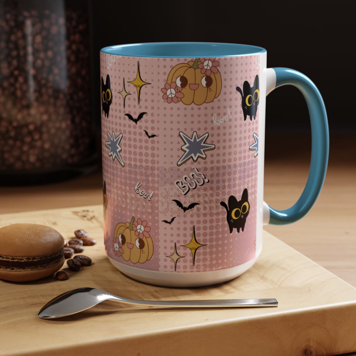 Whimsical Halloween Accent Coffee Mug, Cute Cat & Pumpkin Design, Perfect Gift for Cat Lovers, Holiday Decor, Spooky Season