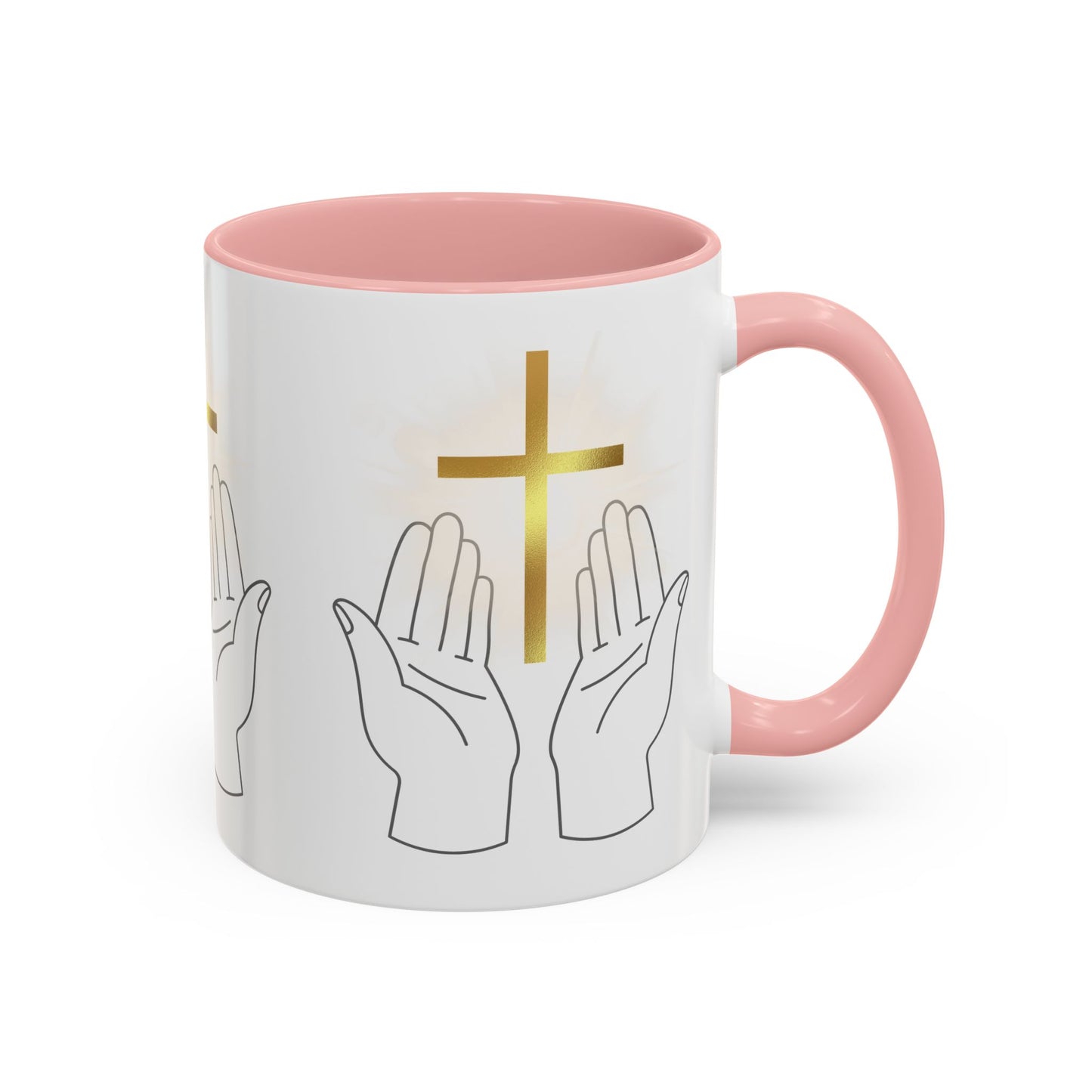 Faith-Inspired Accent Coffee Mug with Hands and Cross - Perfect Gift for Spiritual Gatherings, Daily Motivation, and Religious Celebrations