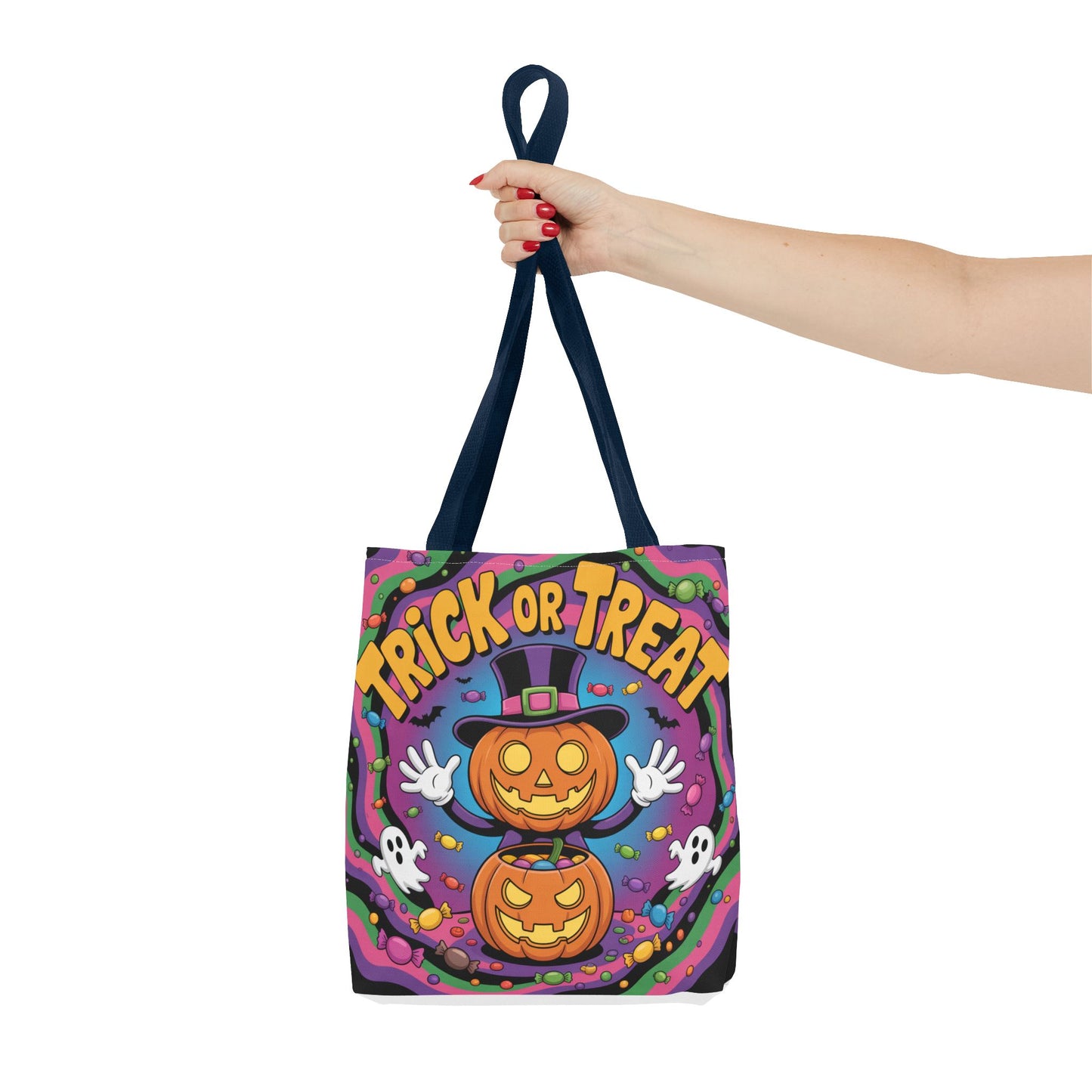 Halloween Trick or Treat Tote Bag, Spooky Autumn Shopping Bag, Pumpkin Design, Halloween Party Accessory, Reusable Gift Bag