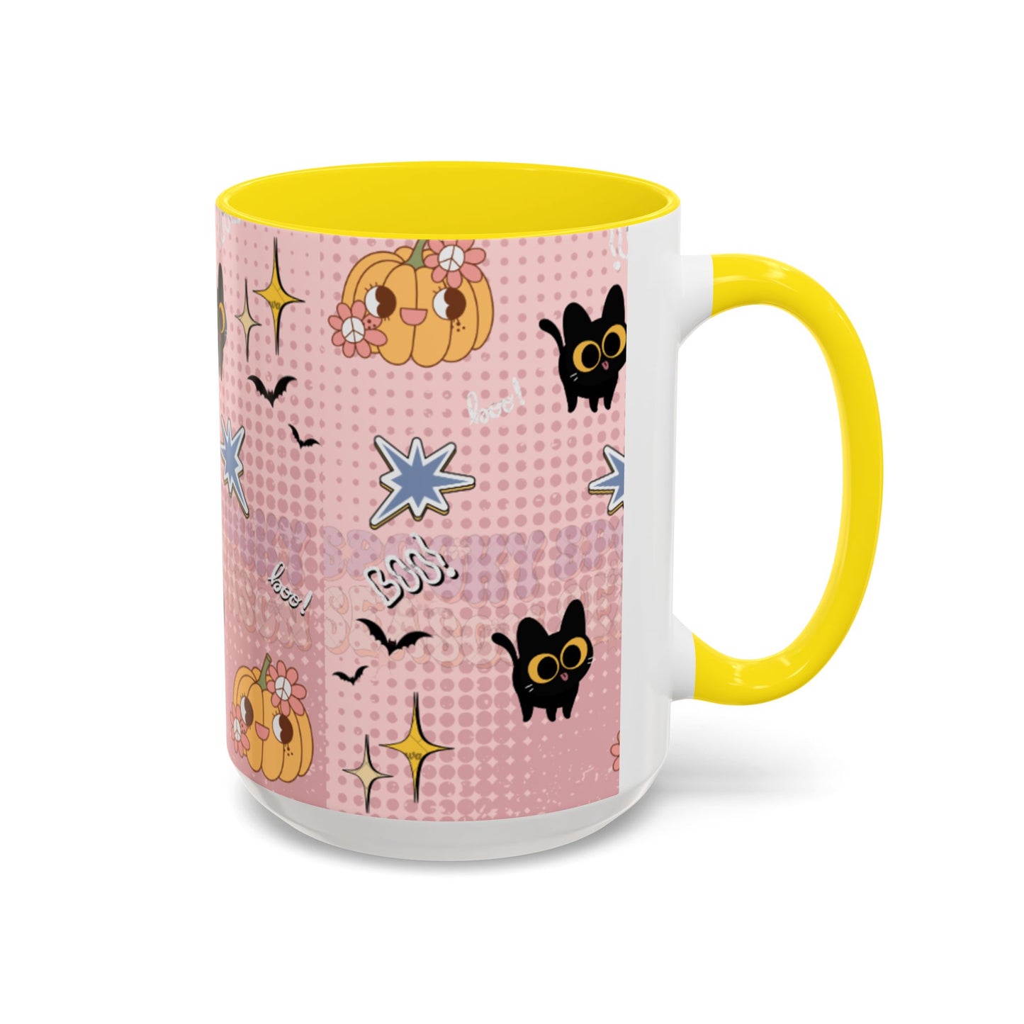 Whimsical Halloween Accent Coffee Mug, Cute Cat & Pumpkin Design, Perfect Gift for Cat Lovers, Holiday Decor, Spooky Season