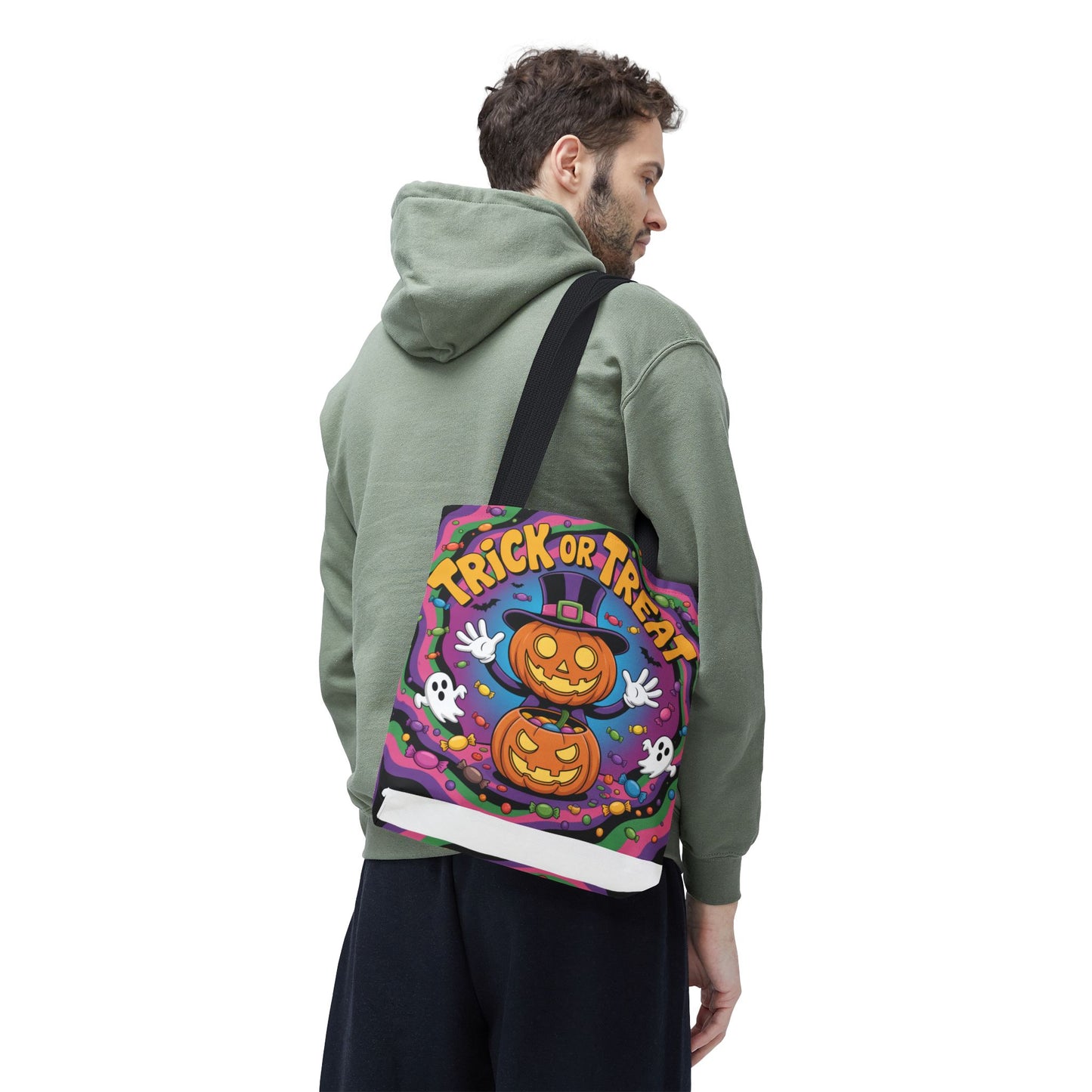 Halloween Trick or Treat Tote Bag, Spooky Autumn Shopping Bag, Pumpkin Design, Halloween Party Accessory, Reusable Gift Bag