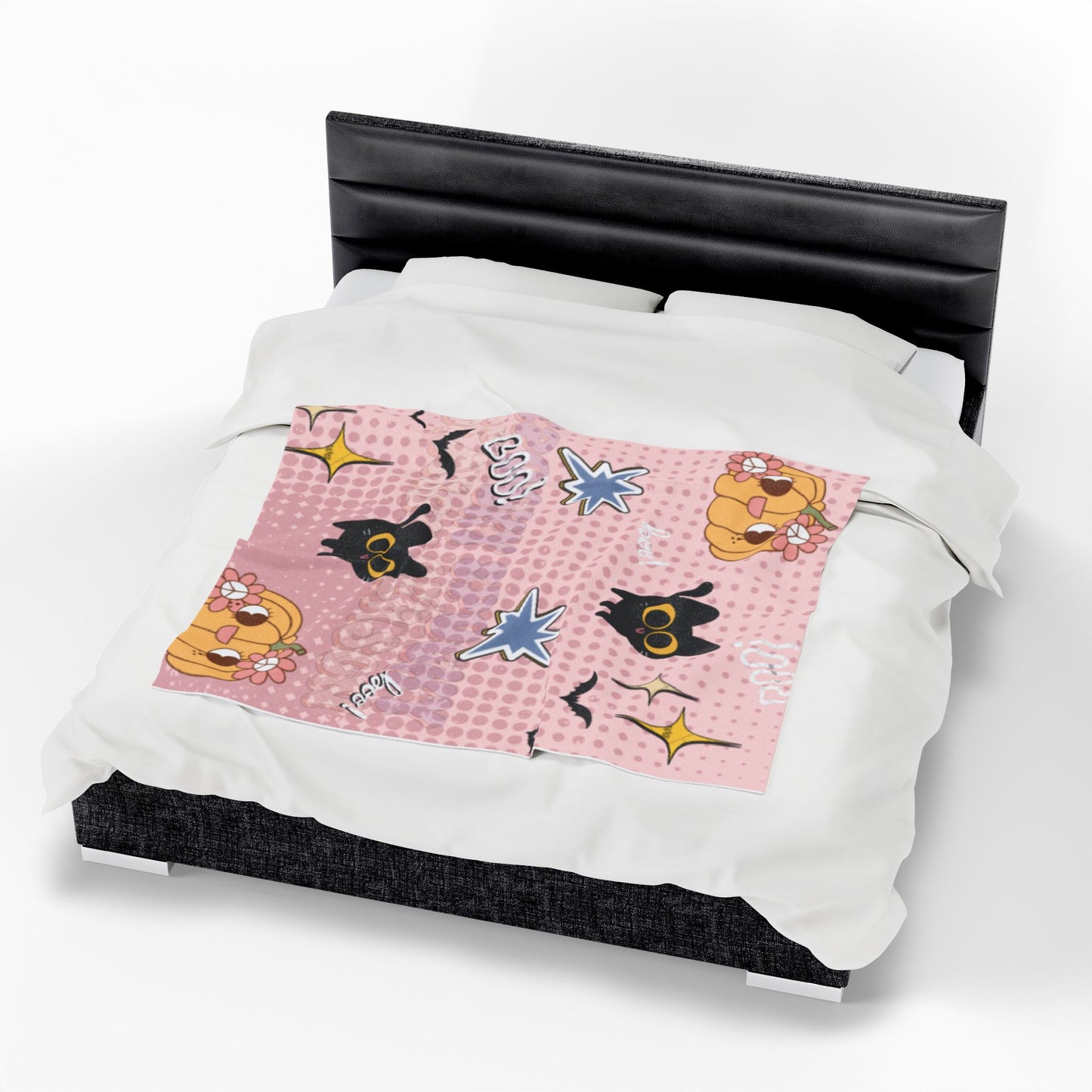 Whimsical Cat Halloween Plush Blanket, Cozy Throw for Fall Decor, Cute Gift for Cat Lovers, Autumn Nights, Spooky Season