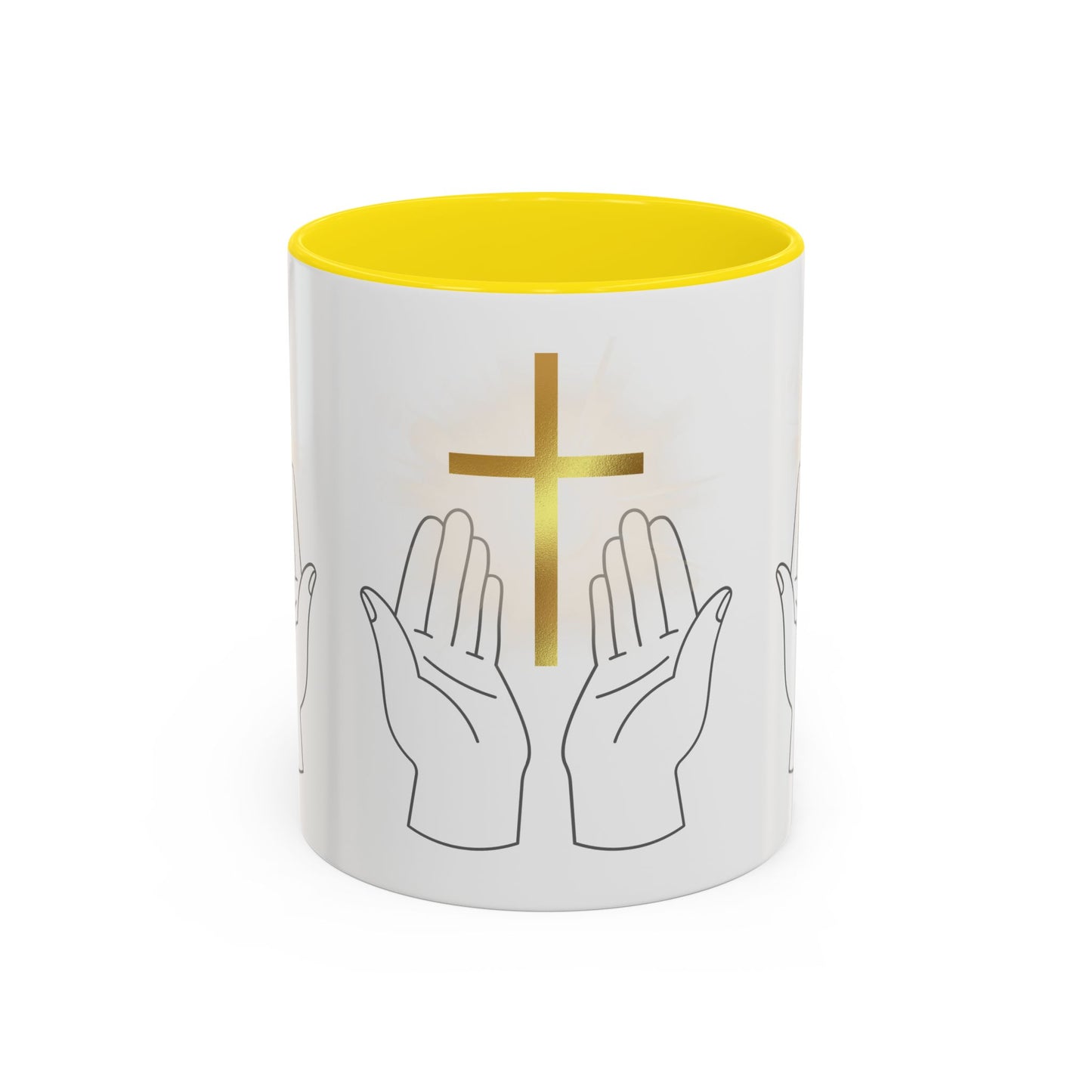 Faith-Inspired Accent Coffee Mug with Hands and Cross - Perfect Gift for Spiritual Gatherings, Daily Motivation, and Religious Celebrations