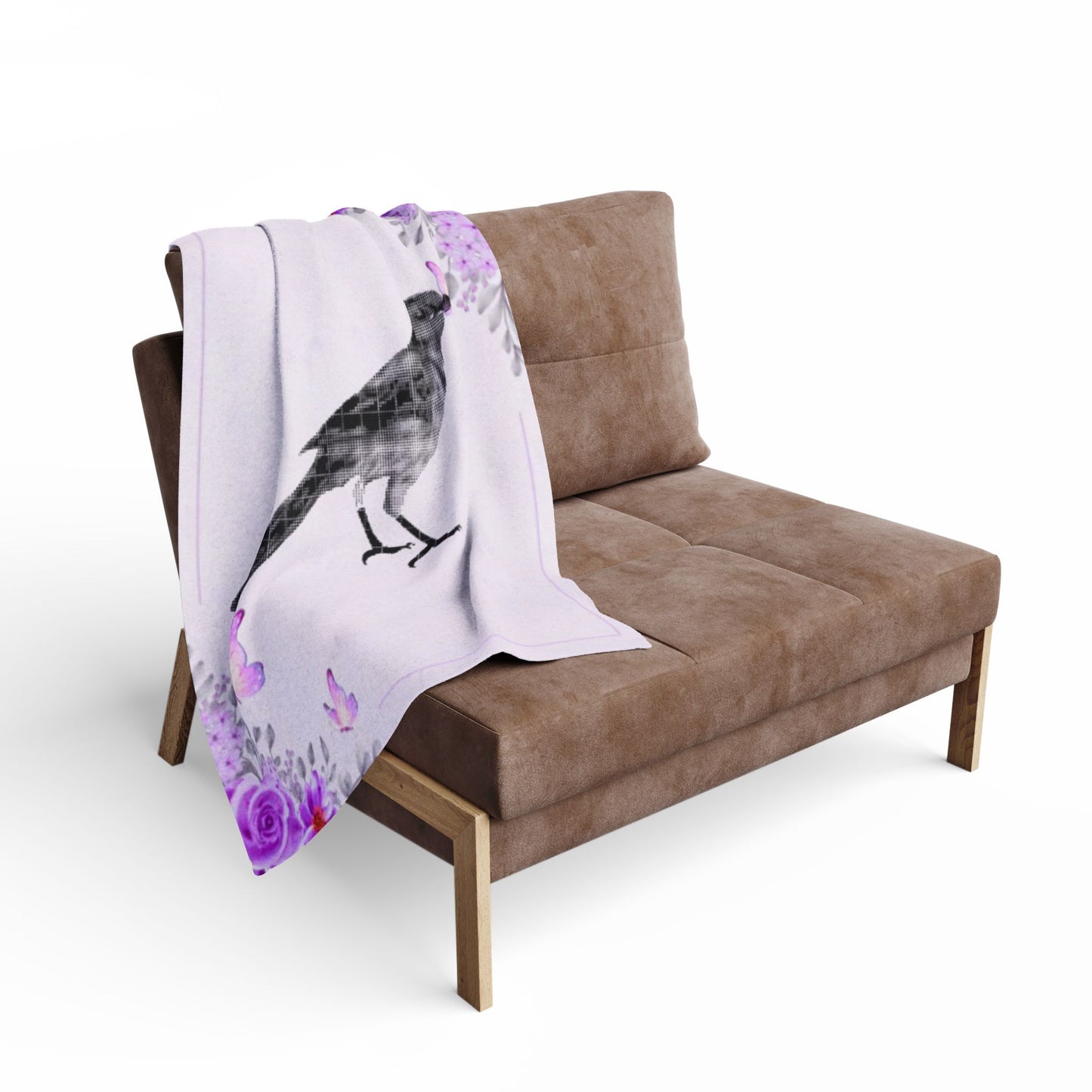 Cozy Floral Fleece Blanket with Bird Design, Gift for Nature Lovers, Throw Blanket, Purple Flower Blanket, Relaxation