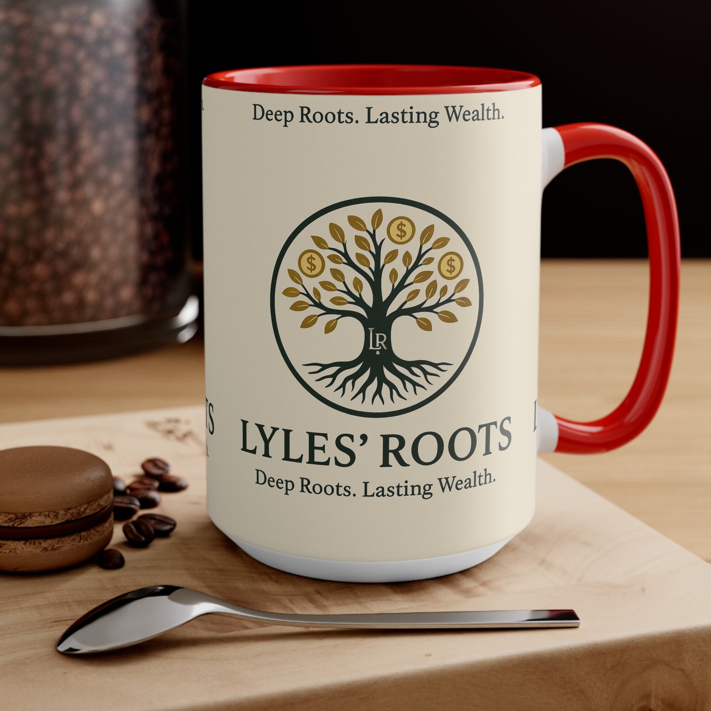Lyles Roots of Wealth brand Accent Mug - Inspirational Coffee Cup for Financial Freedom, Gift for Entrepreneurs, Office Décor, Motivational Tea Cup