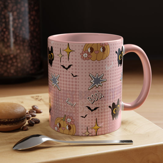Whimsical Halloween Accent Coffee Mug, Cute Cat & Pumpkin Design, Perfect Gift for Cat Lovers, Holiday Decor, Spooky Season
