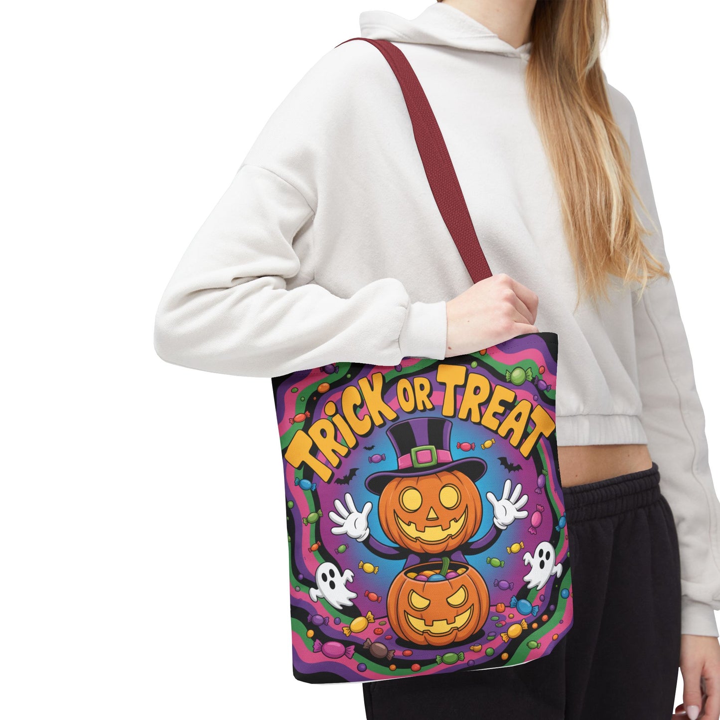 Halloween Trick or Treat Tote Bag, Spooky Autumn Shopping Bag, Pumpkin Design, Halloween Party Accessory, Reusable Gift Bag