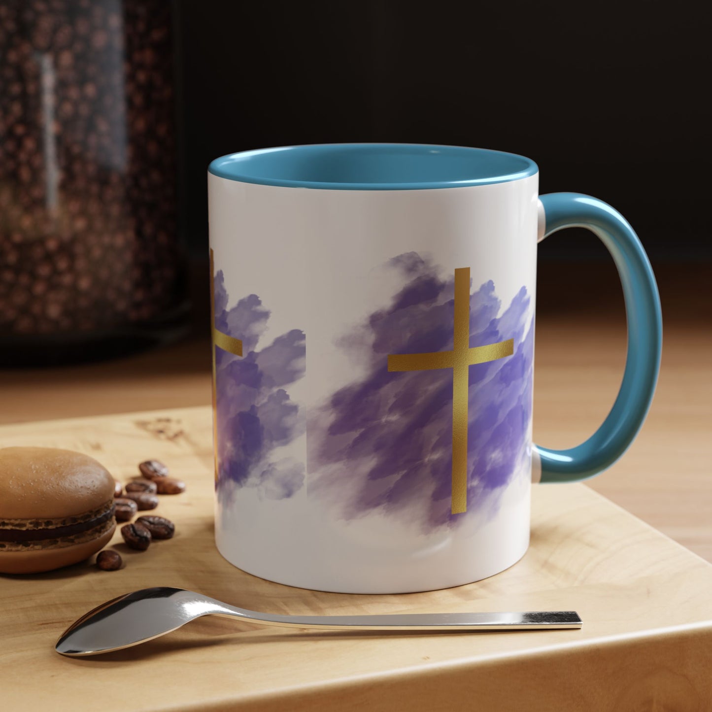 Faith-Inspired Accent Coffee Mug with Golden Cross, Religious Gift for Friends and Family, 11oz 15oz, Inspirational Church Mug, [...]