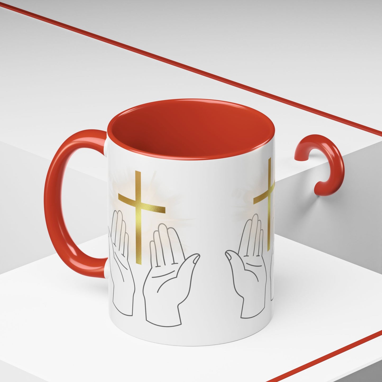 Faith-Inspired Accent Coffee Mug with Hands and Cross - Perfect Gift for Spiritual Gatherings, Daily Motivation, and Religious Celebrations