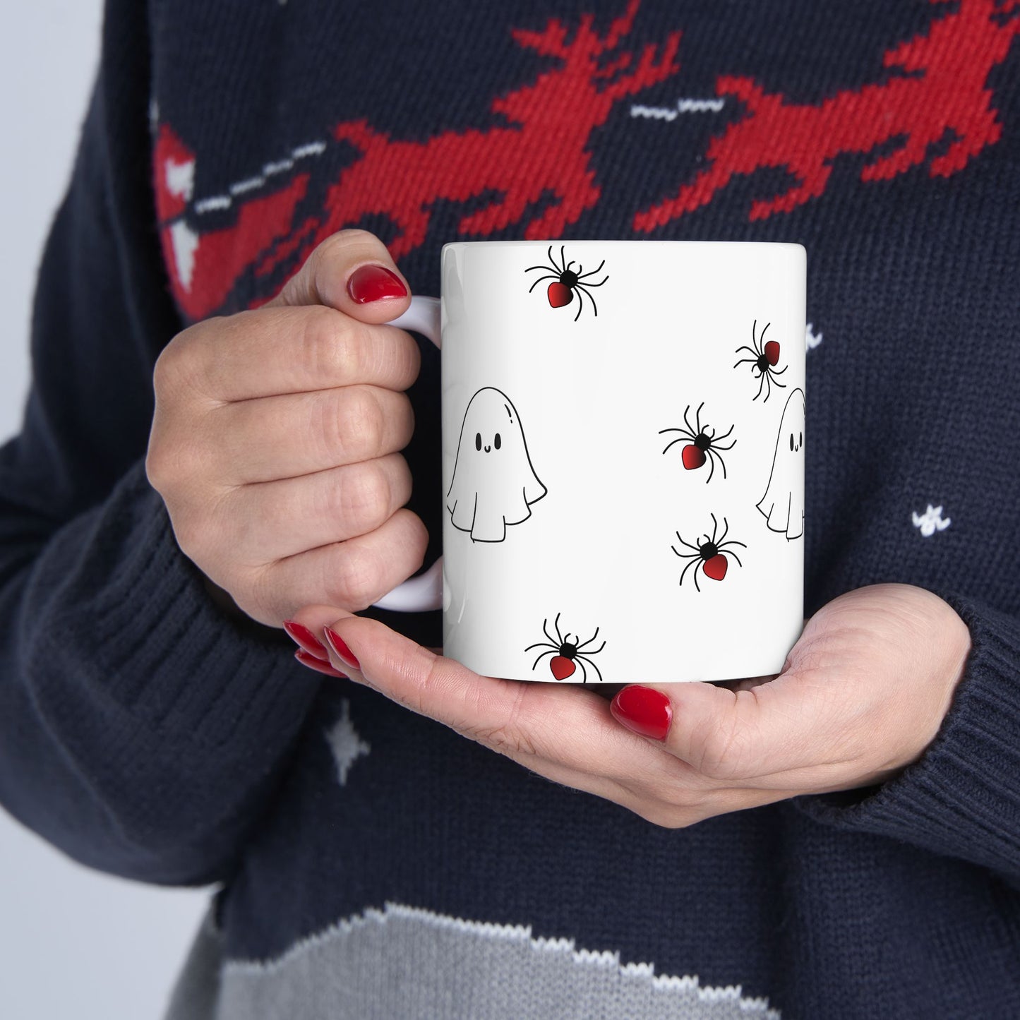 Cute Halloween Ghost and Spider Ceramic Mug, Spooky Coffee Cup, Halloween Decor, Ghost Lover Gift, 11oz, 15oz