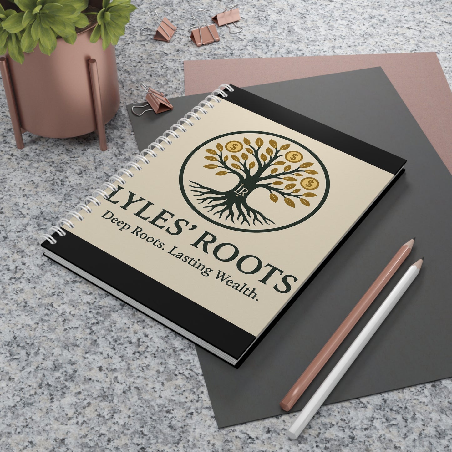 Lyles' Roots Brand Spiral Notebook, Eco-Friendly Journal, Inspirational Notepad, Gift for Entrepreneurs, Financial Planner, Personalized [...]