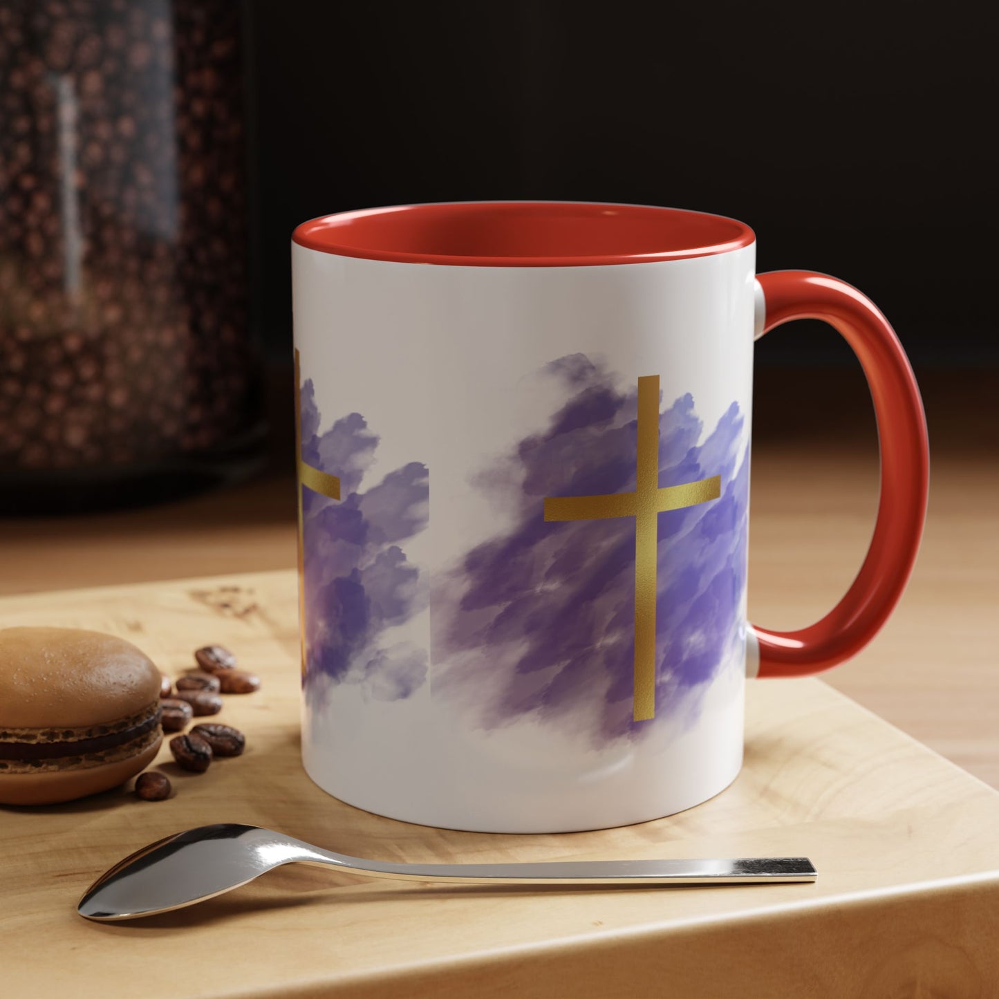 Faith-Inspired Accent Coffee Mug with Golden Cross, Religious Gift for Friends and Family, 11oz 15oz, Inspirational Church Mug, [...]