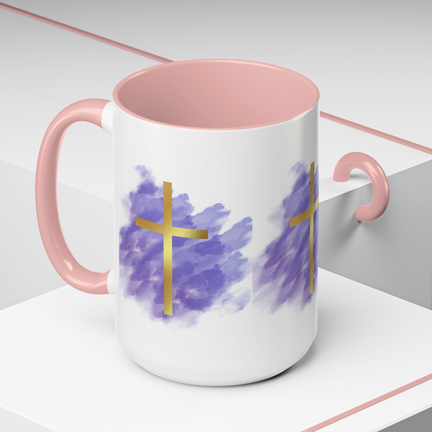 Faith-Inspired Accent Coffee Mug with Golden Cross, Religious Gift for Friends and Family, 11oz 15oz, Inspirational Church Mug, [...]