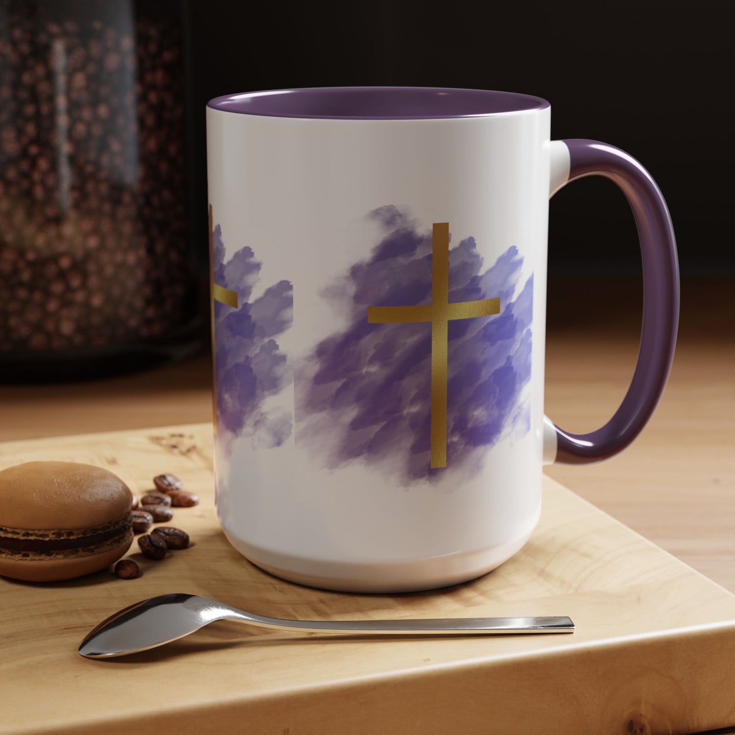 Faith-Inspired Accent Coffee Mug with Golden Cross, Religious Gift for Friends and Family, 11oz 15oz, Inspirational Church Mug, [...]