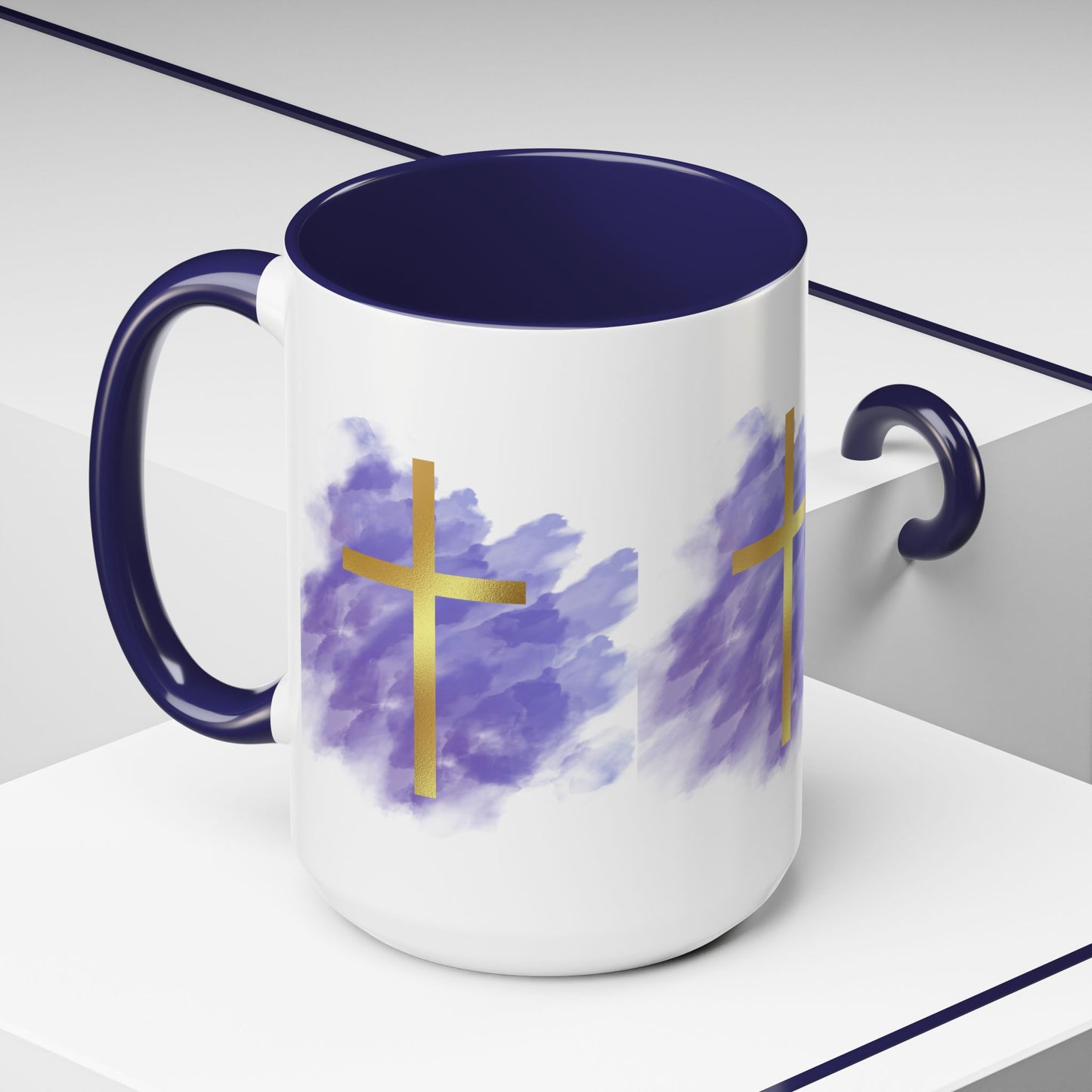 Faith-Inspired Accent Coffee Mug with Golden Cross, Religious Gift for Friends and Family, 11oz 15oz, Inspirational Church Mug, [...]