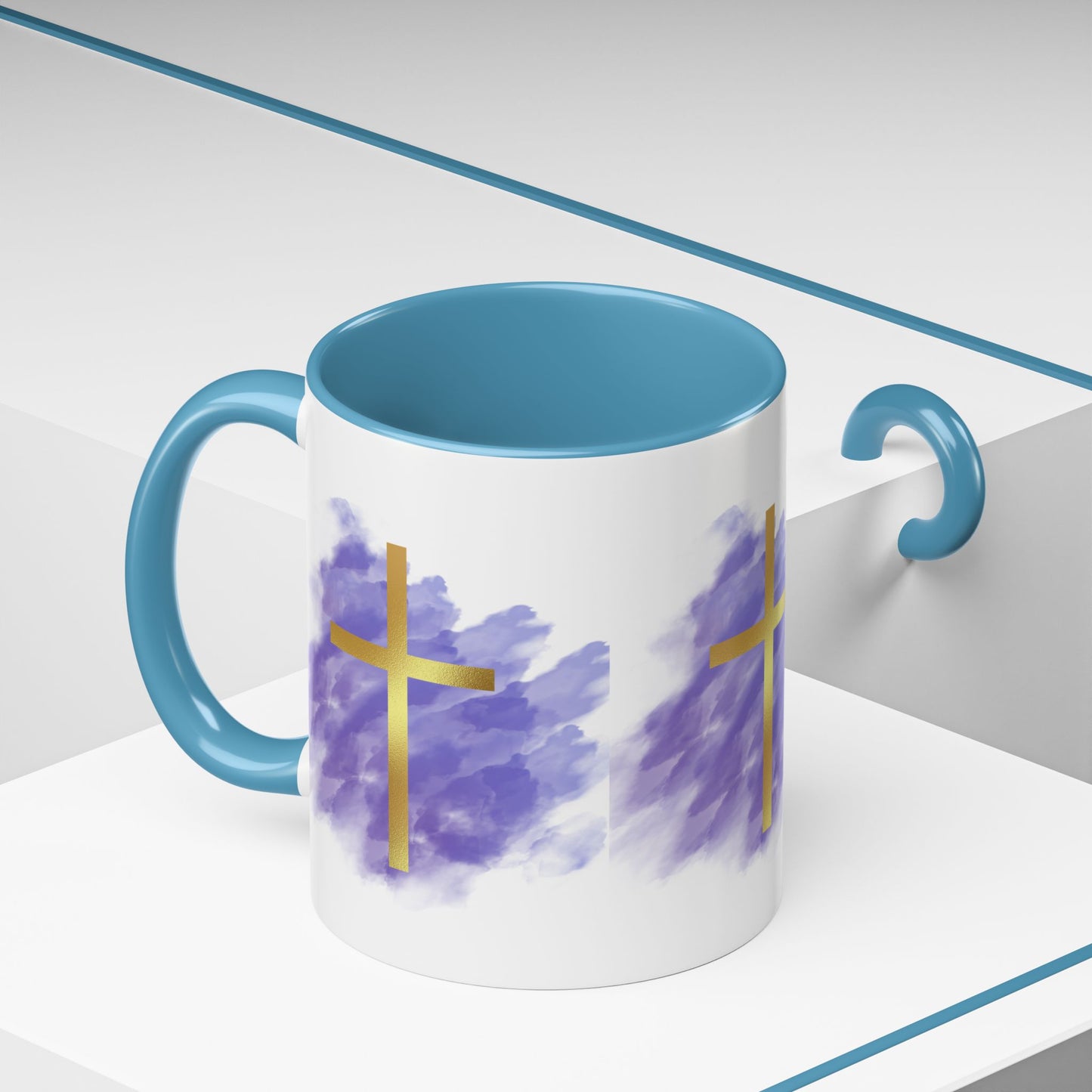 Faith-Inspired Accent Coffee Mug with Golden Cross, Religious Gift for Friends and Family, 11oz 15oz, Inspirational Church Mug, [...]