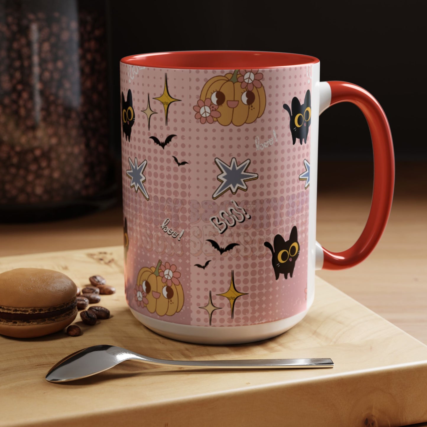 Whimsical Halloween Accent Coffee Mug, Cute Cat & Pumpkin Design, Perfect Gift for Cat Lovers, Holiday Decor, Spooky Season