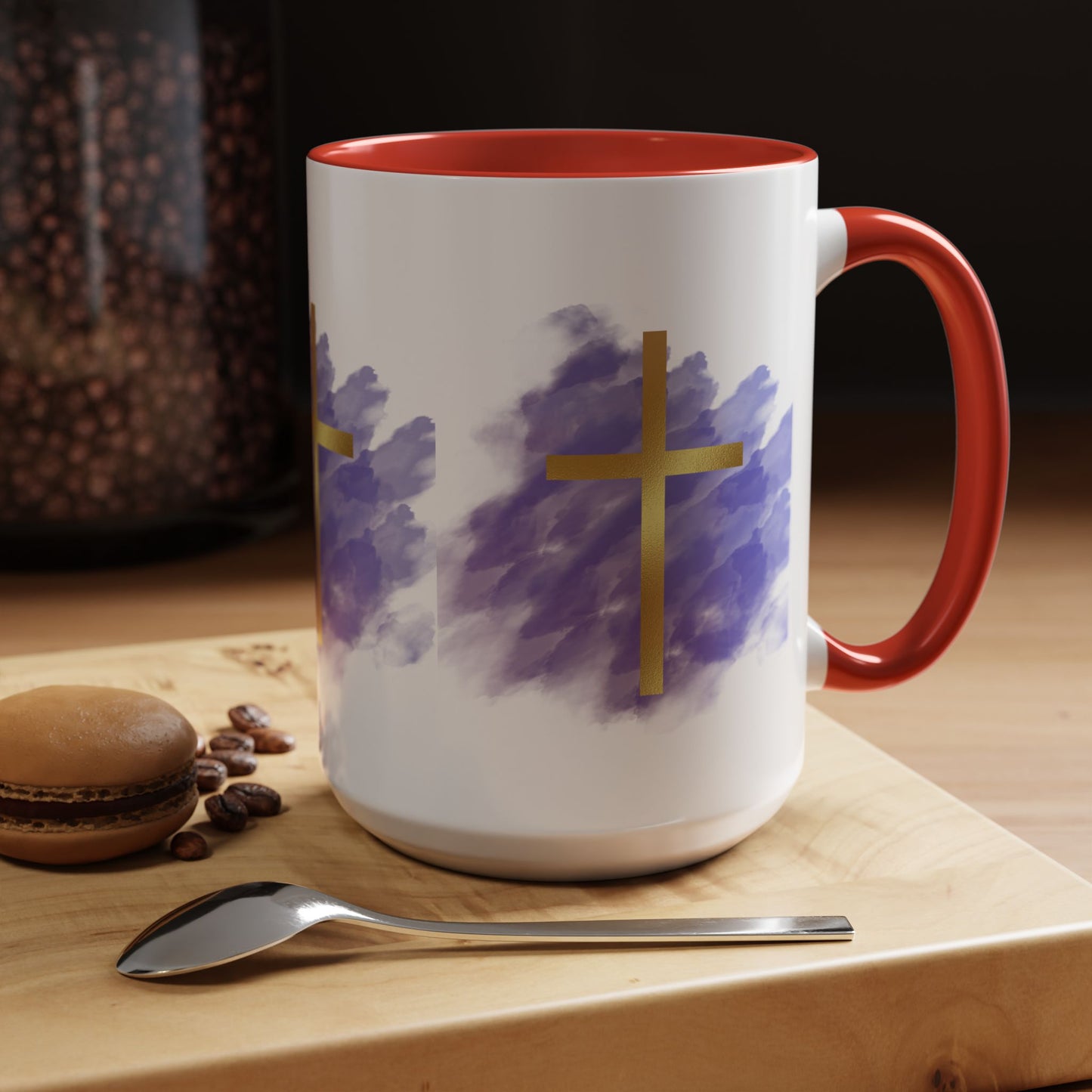 Faith-Inspired Accent Coffee Mug with Golden Cross, Religious Gift for Friends and Family, 11oz 15oz, Inspirational Church Mug, [...]