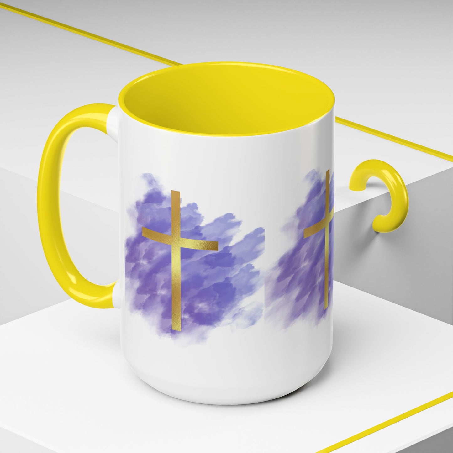 Faith-Inspired Accent Coffee Mug with Golden Cross, Religious Gift for Friends and Family, 11oz 15oz, Inspirational Church Mug, [...]