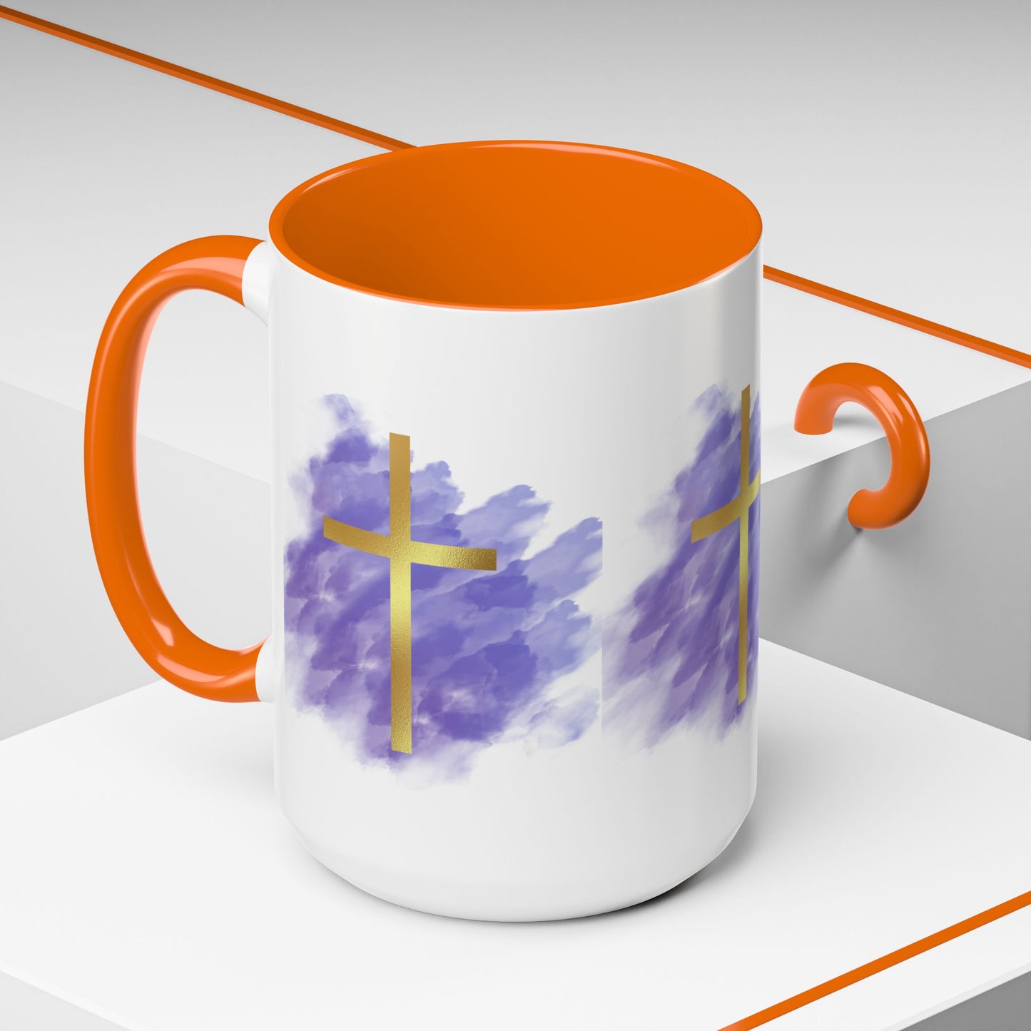 Faith-Inspired Accent Coffee Mug with Golden Cross, Religious Gift for Friends and Family, 11oz 15oz, Inspirational Church Mug, [...]
