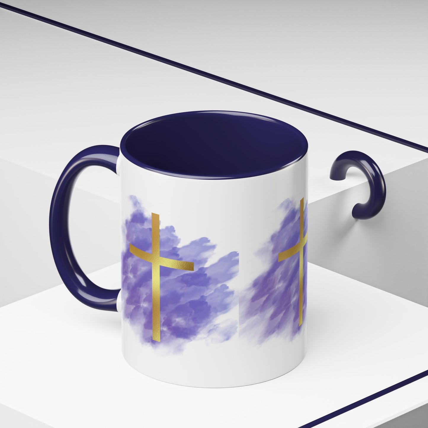 Faith-Inspired Accent Coffee Mug with Golden Cross, Religious Gift for Friends and Family, 11oz 15oz, Inspirational Church Mug, [...]